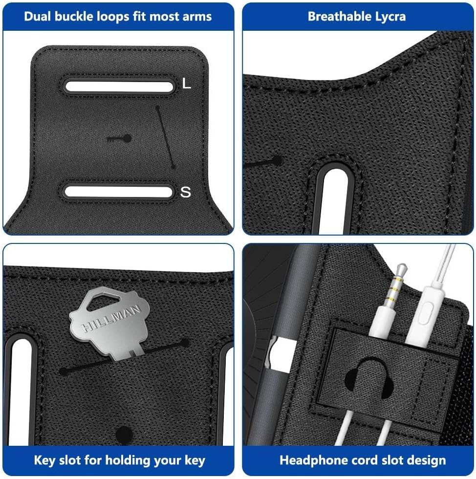 VUP Running Armband 360°Rotatable for iPhone 17/16/15/14/13/Pro Max/Pro/Mini/12/11/SE/Xs/XR/X/8/7/Plus, Fits All 4-6.7 Inch Smartphones, with Key Holder Phone Armband for Running Hiking Biking (Black)