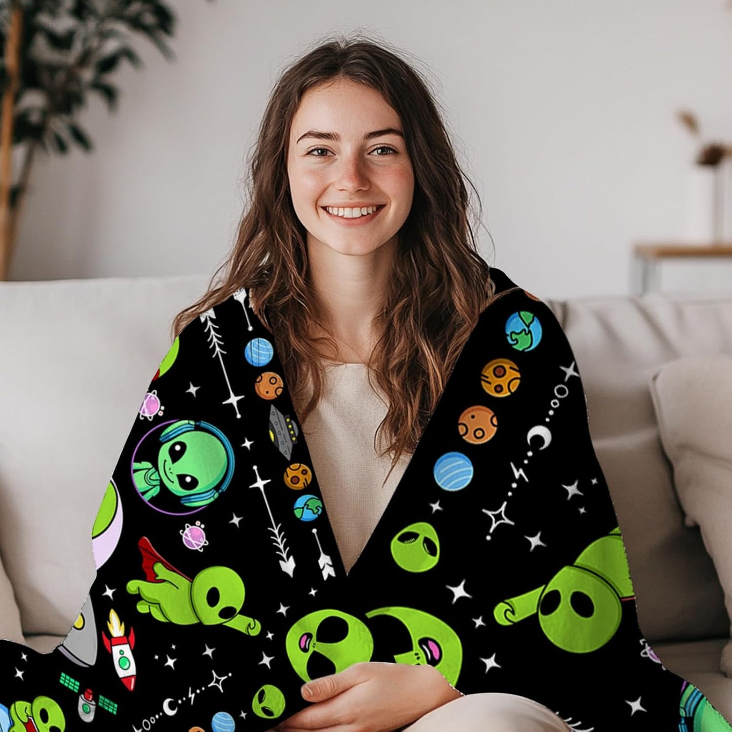 Alien Blanket Gift for Women, Cozy Warm Blanket Gifts for Alien Lovers Soft Throw Blanket for Bed Sofa, Gifts for Christmas Thanksgiving 40x50in