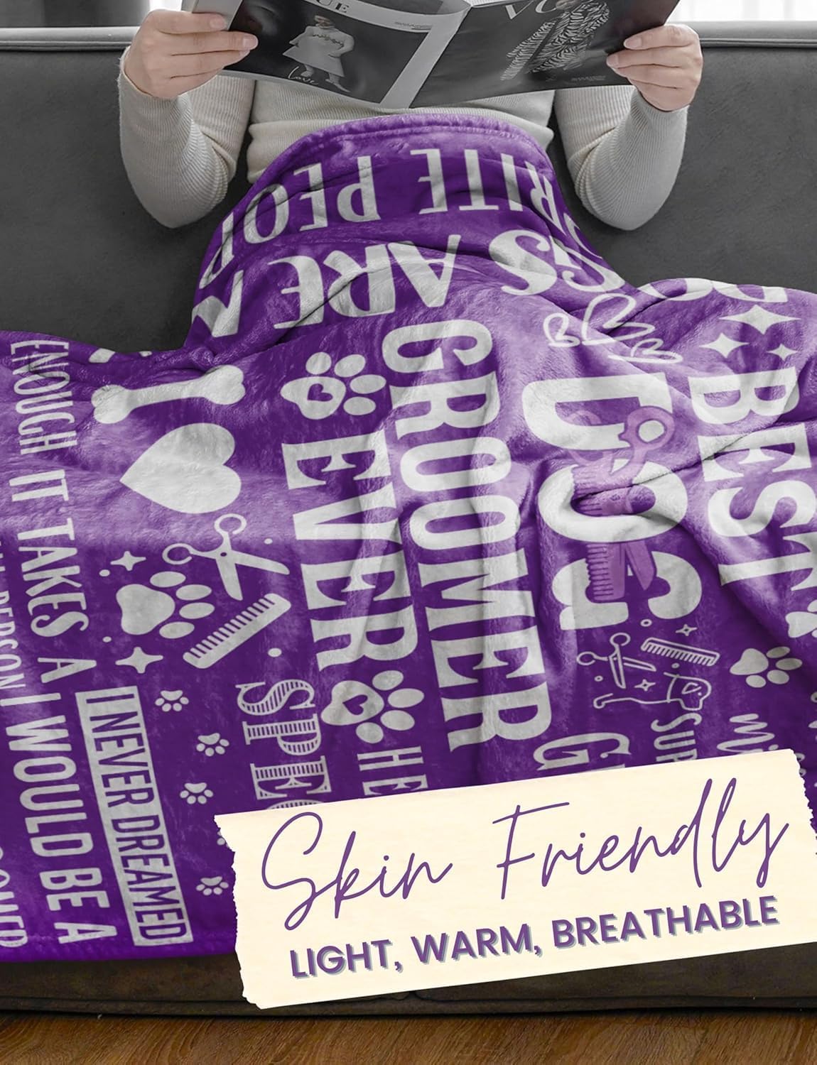 Dog Groomer Gifts for Women, Bed Flannel Plush Throw Blankets for Birthday, Christmas, 50"x 65", Purple