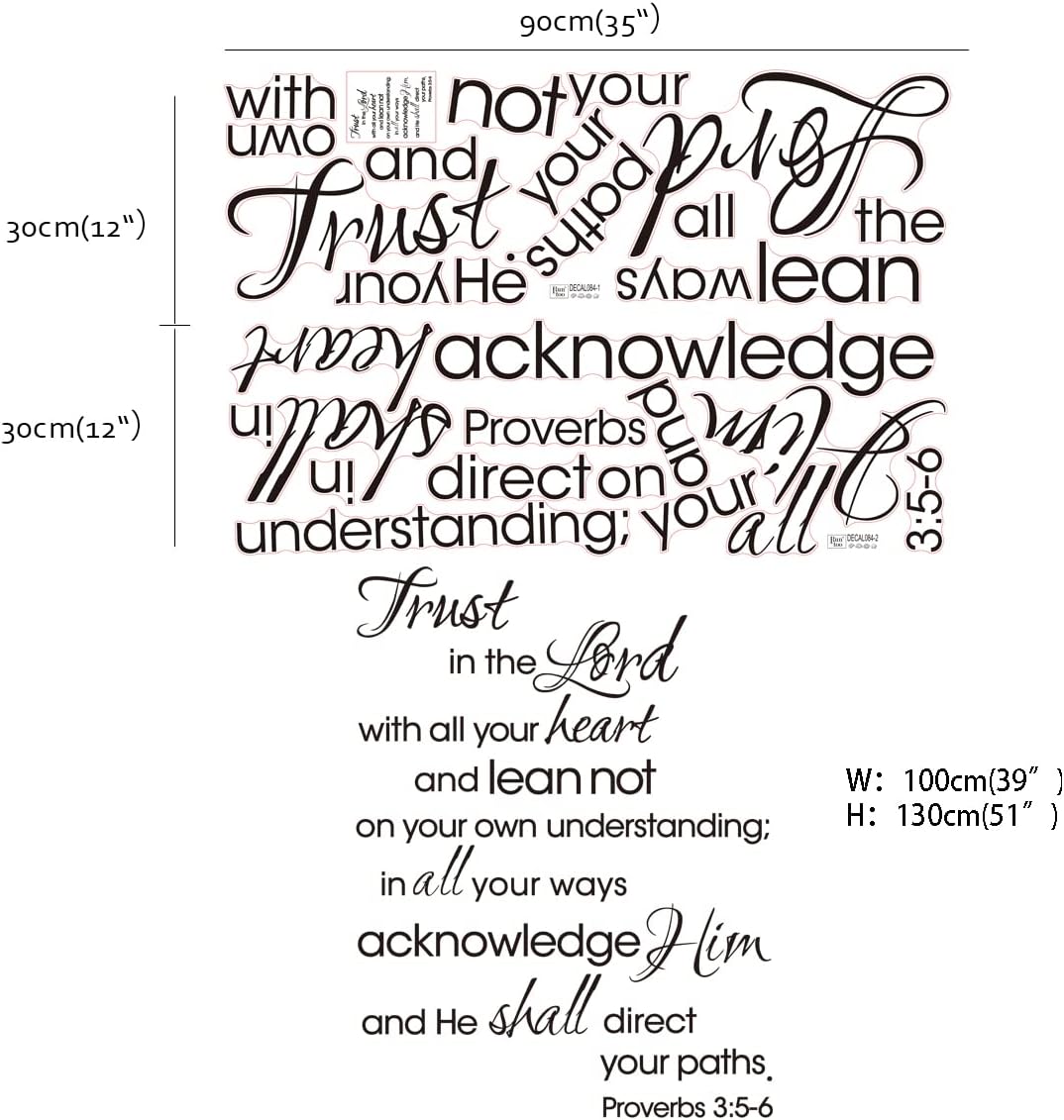 Runtoo Trust in The Lord Wall Decals [Extra Large] Bible Verse Inspirational Quotes Wall Stickers for Bedroom Living Room Family Lettering Wall Decor