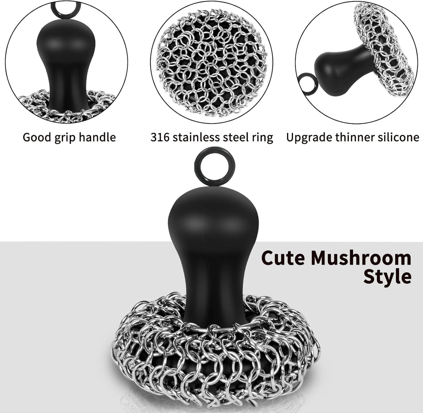 Cast Iron Cleaner Scrubber with Pan Scraper, Upgraded Chain Mail Scrubber Cast Iron Cleaning Kit, Metal Chainmail Scrubbing Sponge Scrub Brush to Clean Pan, Skillet, Grill, Dutch Oven, Wok