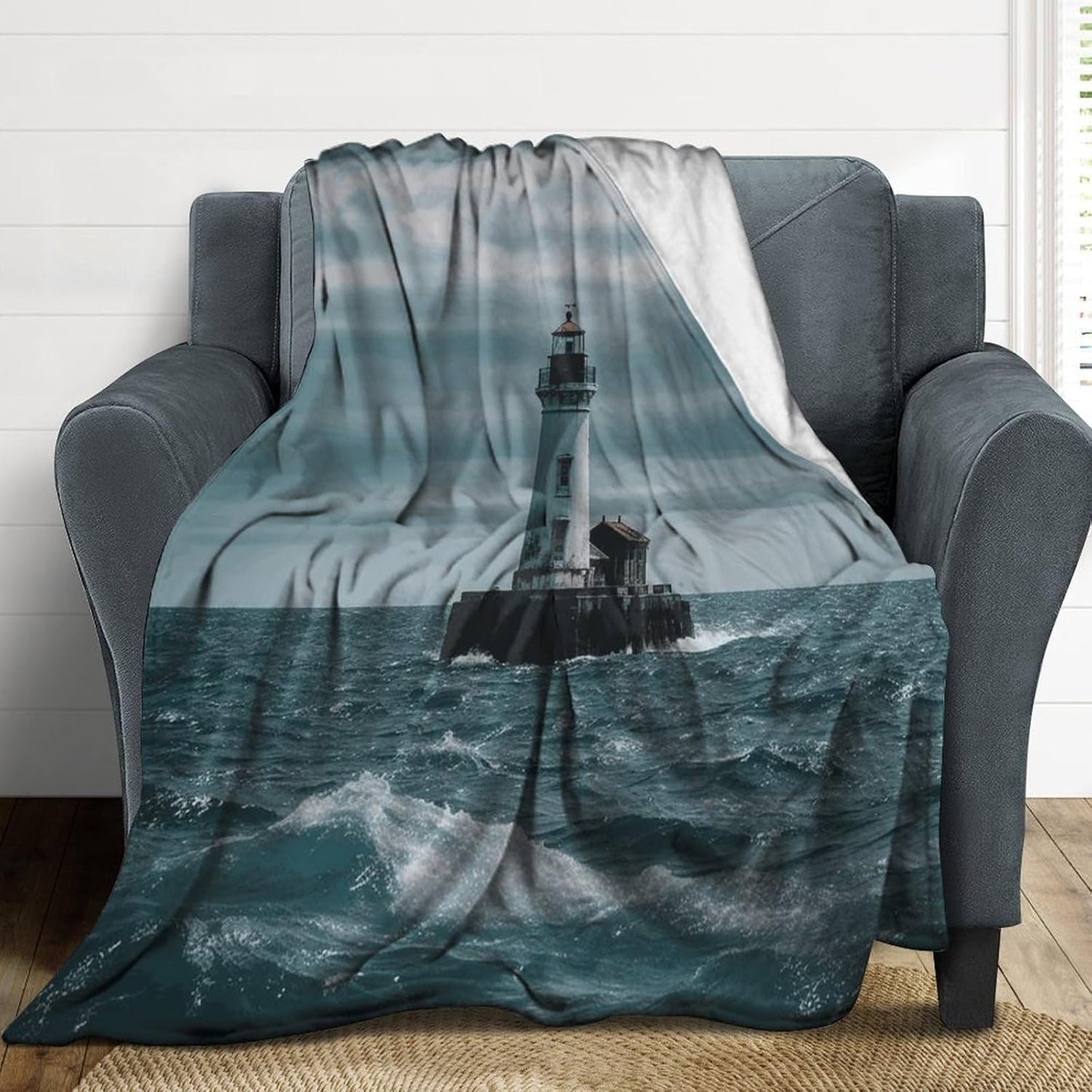 Lighthouse Ocean Throw Blanket for Couch Super Soft Warm Lightweight Throw Blankets Cozy Flannel Bed Blanket Cute Decorative Blankets for All Seasons Home Decor Gift 60"*80"（150 * 200cm）