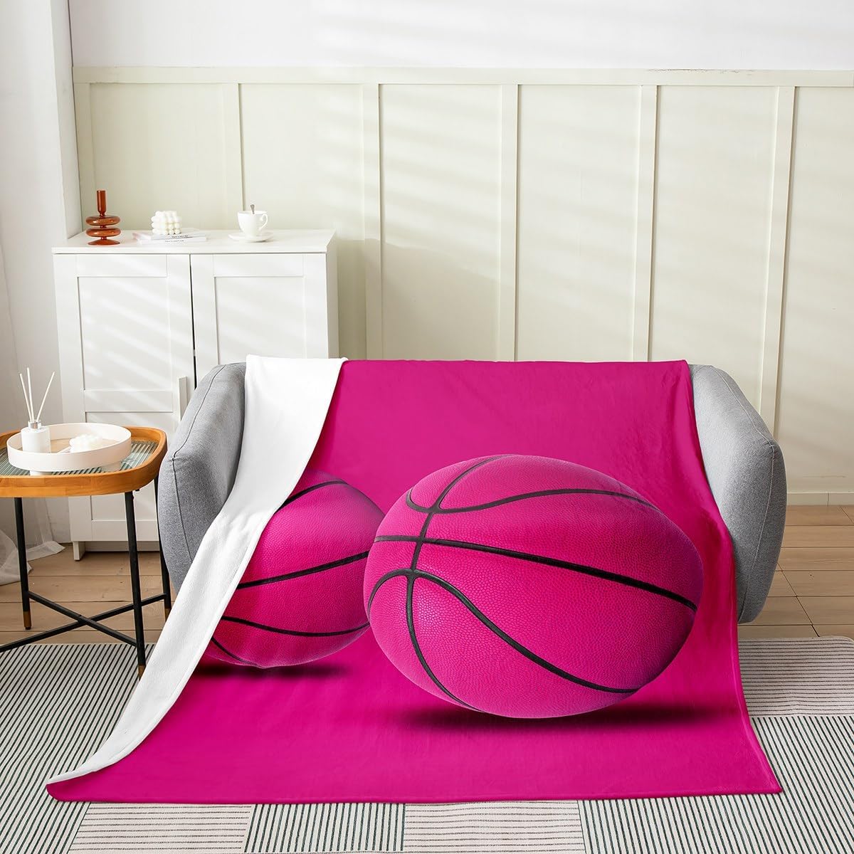 Castle Fairy 3D Basketball All Season Bed Blanket,Pink Ball Sports Games Fleece Throw Blanket for Kids Teens Boys Girls,Fashion Modern Plush Blanket Couch Sofa Decor, Twin 60"x80"