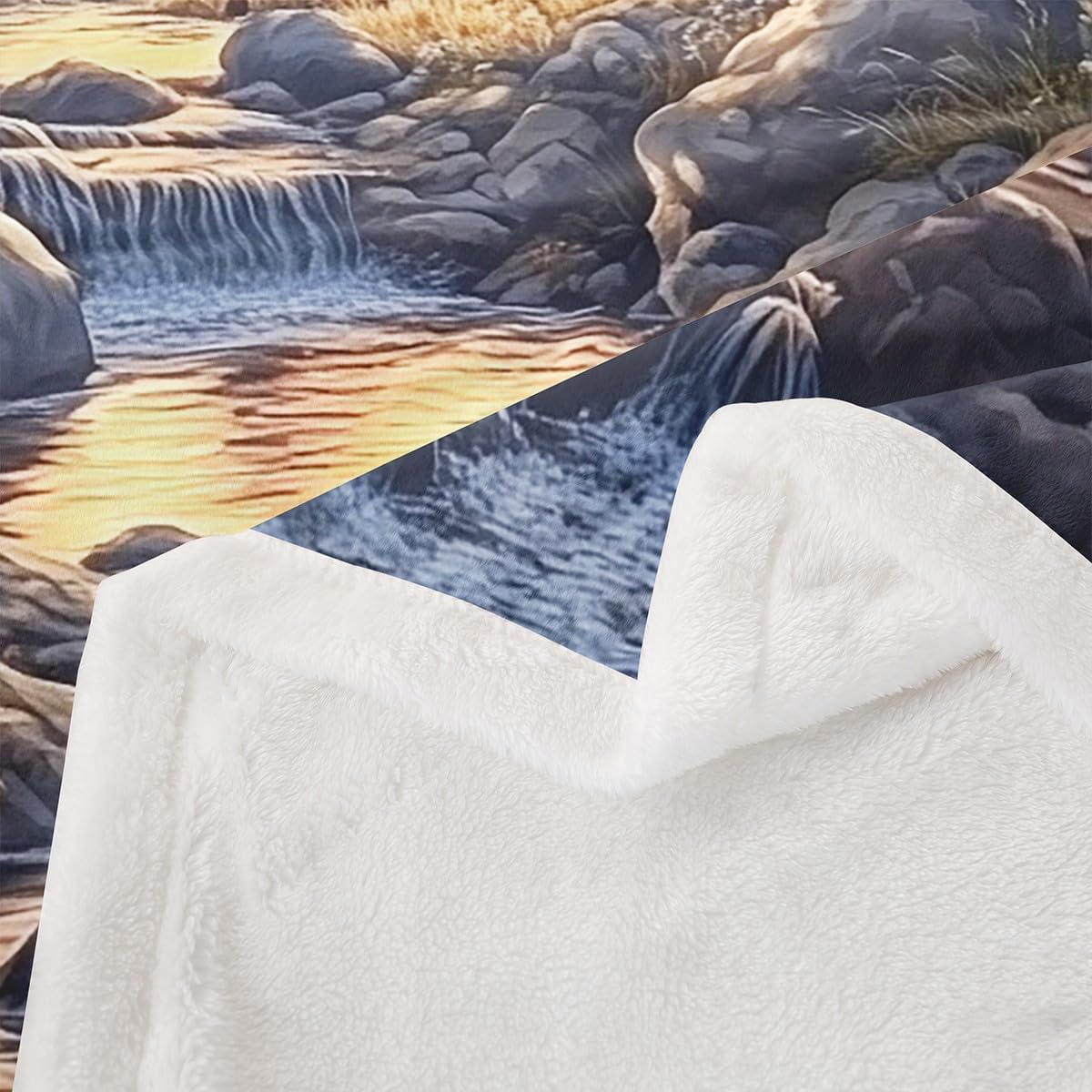 Manfei Hunt Deer Kids Throw Blanket,Natural Sunset Mountain River Bed Blanket for Boys Girls,Wildlife Rustic Animal Cabin Farmhouse Fleece Blanket,Brown Fuzzy Blanket,Queen Size (90 x 90 Inches)