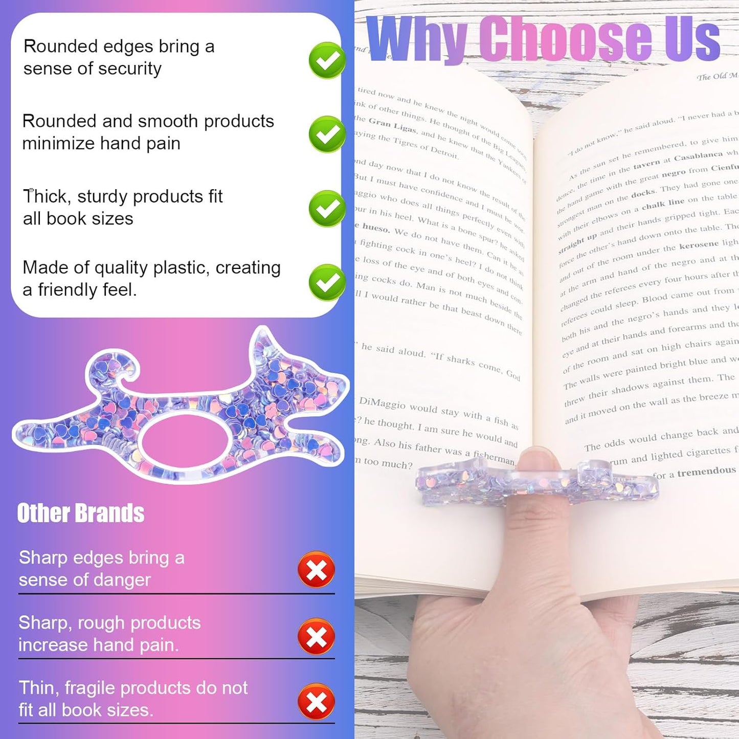 Dog Book Thumb Page Holder, Portable Reading Opener Holder, Plastic Reading Finger Page Holders Thumb Bookmark for Book Lovers Gifts Literary Students Teacher Accessories (Purple)