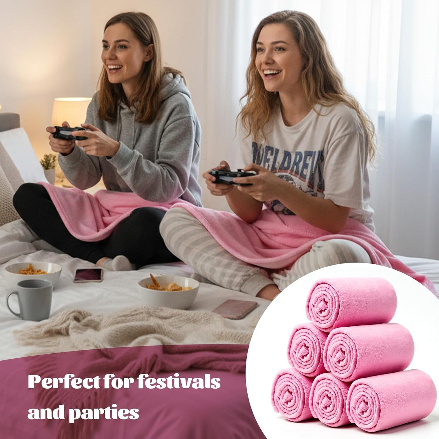 6 Pack Sherpa Fleece Throw Blankets Bulk Soft Fuzzy Wedding Guest Throw Blanket Wedding Flannel Throw-Blanket for Spa Slumber Movie Night Wedding(Pink)