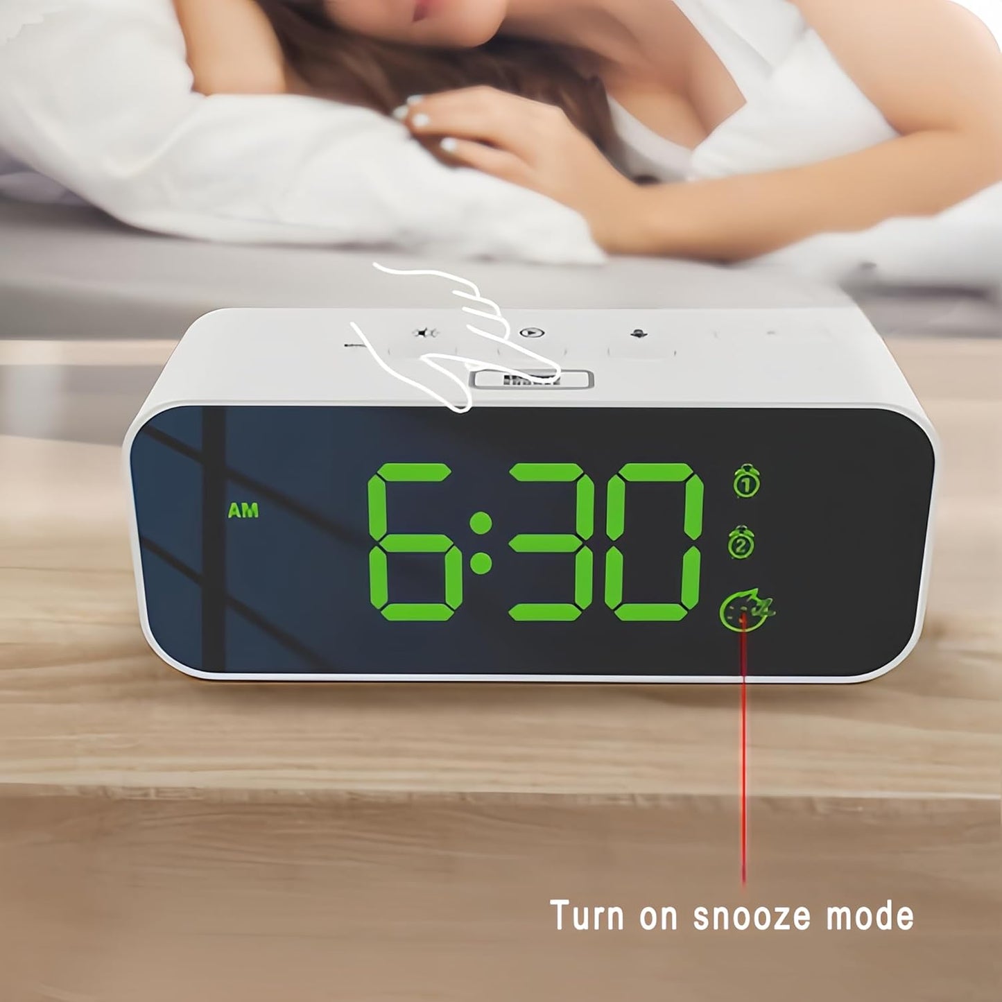 Lancoon ‌Digital Clock with RGB Color Display Voice Control Multifunctional LED Voice Recording Alarm Clock Adjustable Backlight 12/24H Snooze Function Plug in Power for Bedroom Dorm Desktop White
