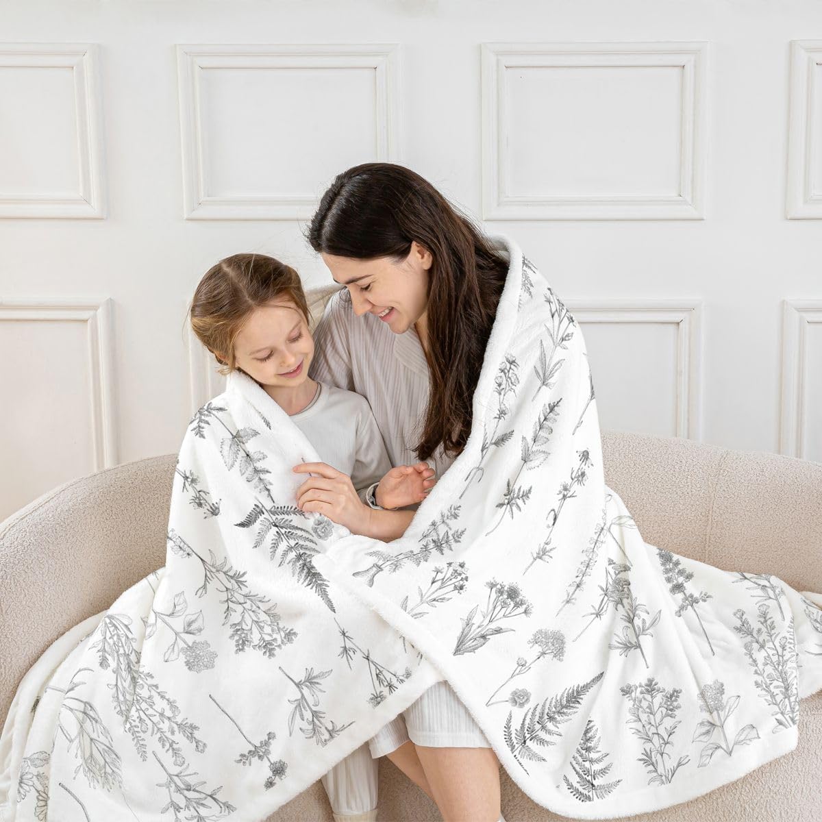 Botanical Throw Blankets,Flower Leaves Pattern Fleece Blanket,Kids Girls Boys Adult Nature Plants Bohemian Fuzzy Blankets Rustic Farmhouse Sherpa Blanket Chair Sofa Bed Decor,30"×40"