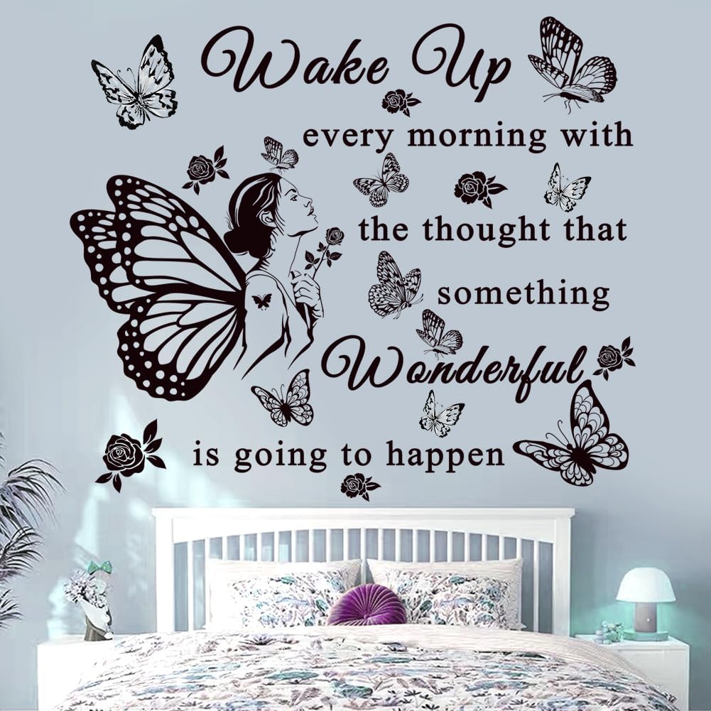 Inspirational Quote Decals: 'Wake Up... Wonderful Happening' Vinyl Wall Sticker for Office, Classroom Decor