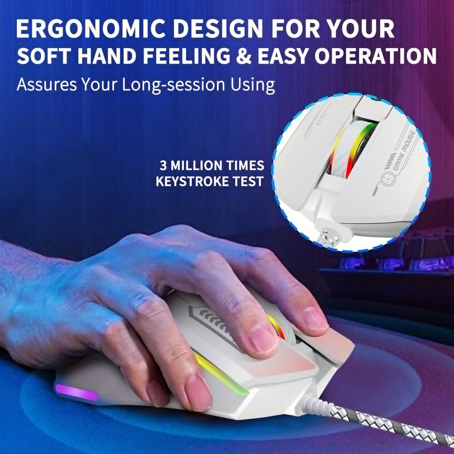 Gaming Mouse, Wired Gaming Mouse with RGB Backlit, 7200DPI Adjustable, PC Gaming Mice with 7 rogrammable Macro Buttonsg, Ergonomic Mouse Gamer for PC, Desktop, Mac，Laptop, Chromebook.