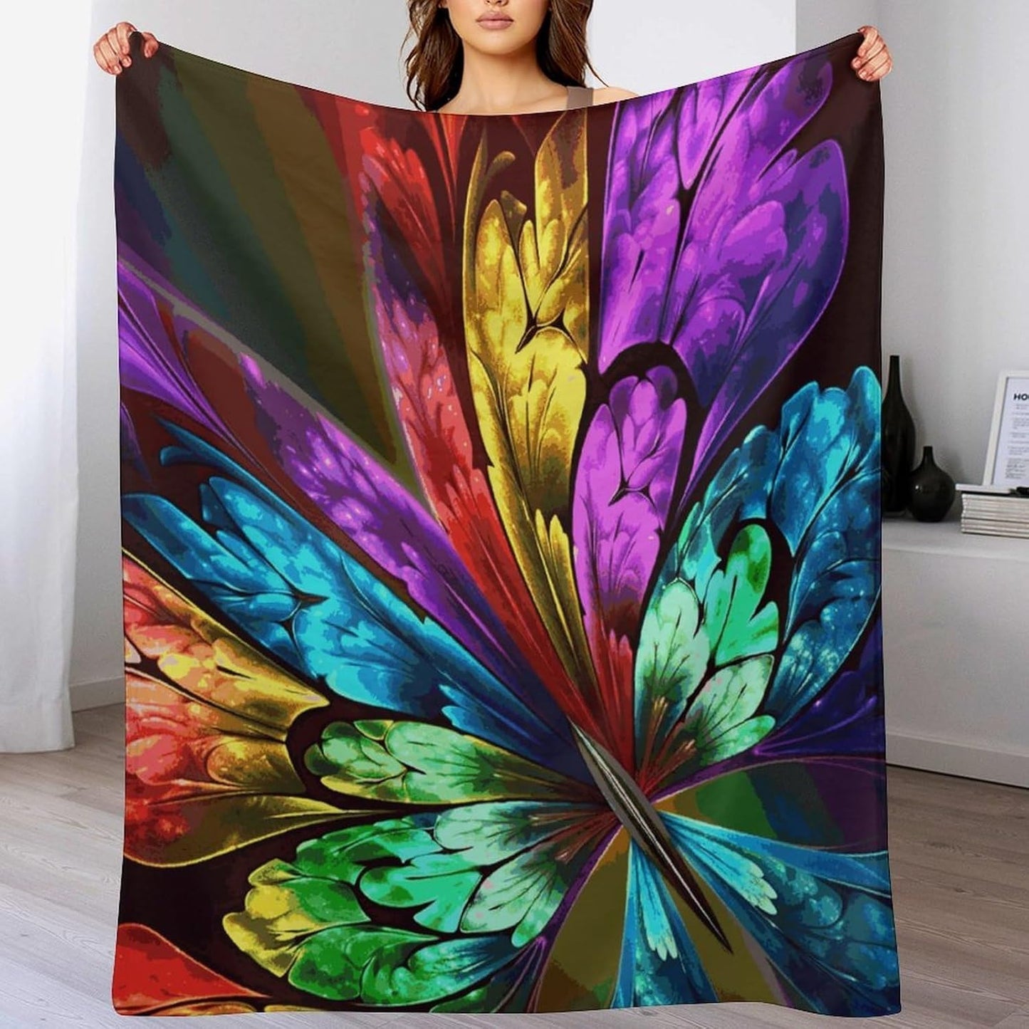 Rainbow Butterfly Blanket Super Soft Lightweight Throw Blanket Cute Cozy Warm Bed Blanket Decorative Fuzzy Blanket All-Season Home Decor Gift for Sofa Couch Living Room 50"*60"（130 * 150cm）