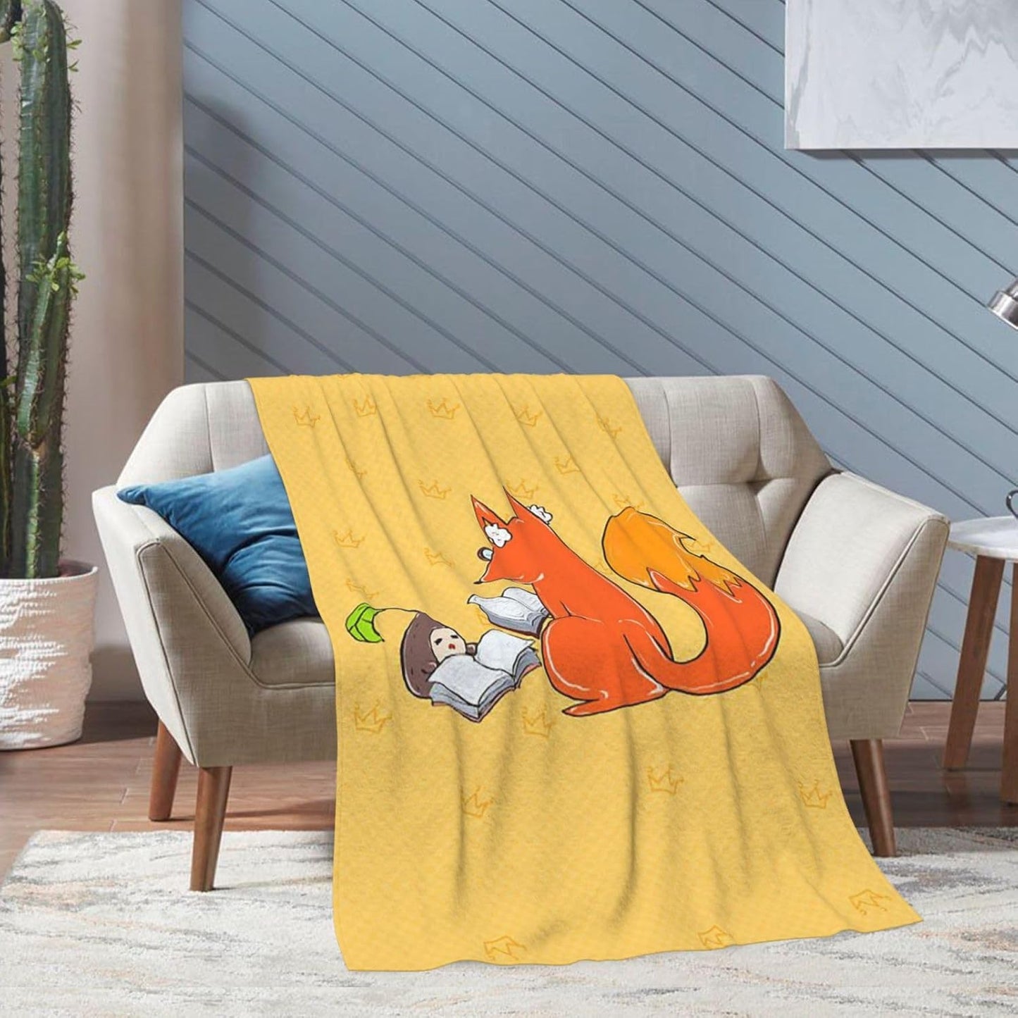 Custom Designed Weighted Blanket - Unique Pattern, Soft Fleece Throw for Women & Men, Cozy Couch & Bed Blankets, Warm Winter Comfort 320g Flannel Curious Reading Fox