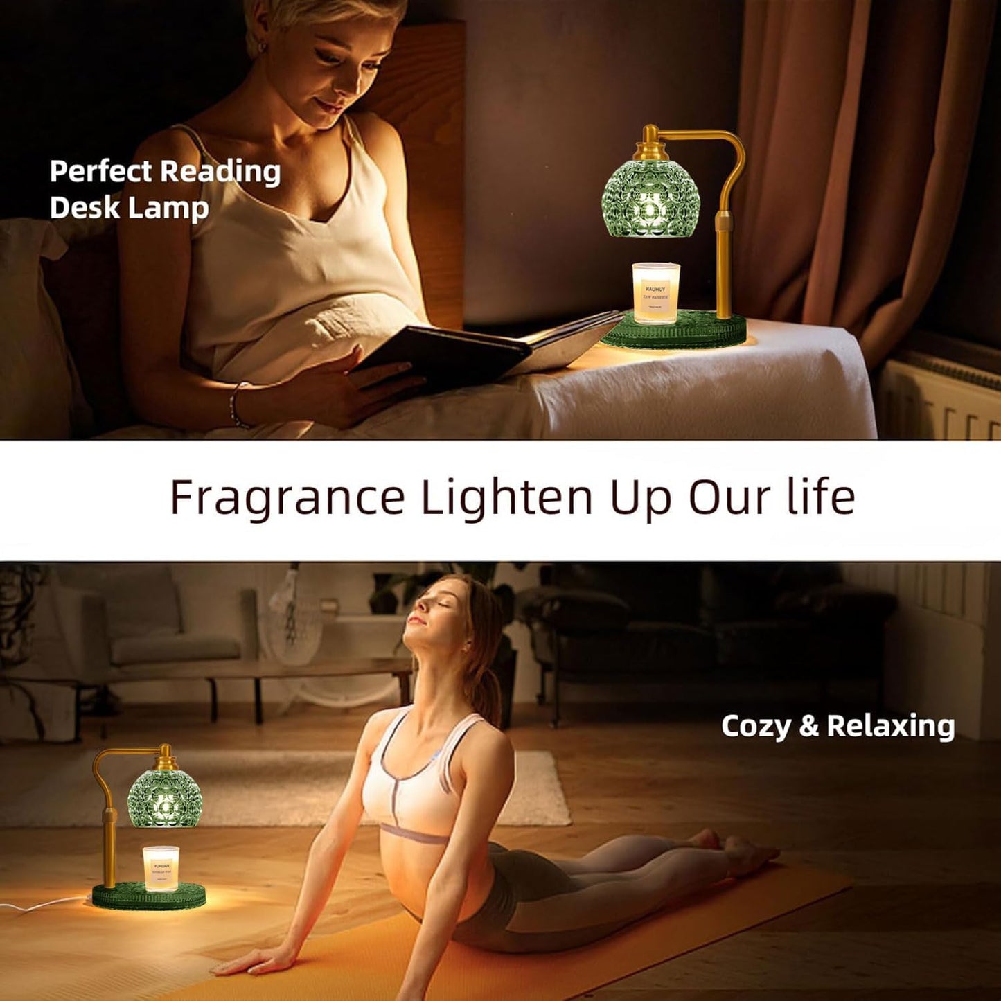 Candle Warmer Lamp with Timer & Dimmer, Glass Lamp Candle Warmer for Jar Candles, UPGRATED with 3 Bulbs, Height Adjustable Electric Wax Warmer for Elegant Home Decor (Sage)