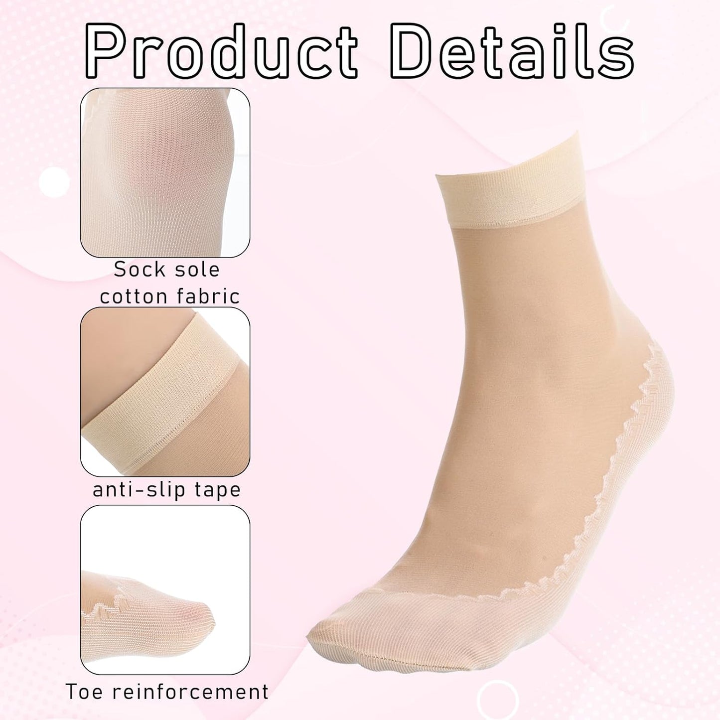 12 Pairs Nylon Socks for Women, Sheer Socks Sheer Ankle High Tights Hosiery Sock Antil-Slip Ankle High Nylons for Women(Skin,Skin)