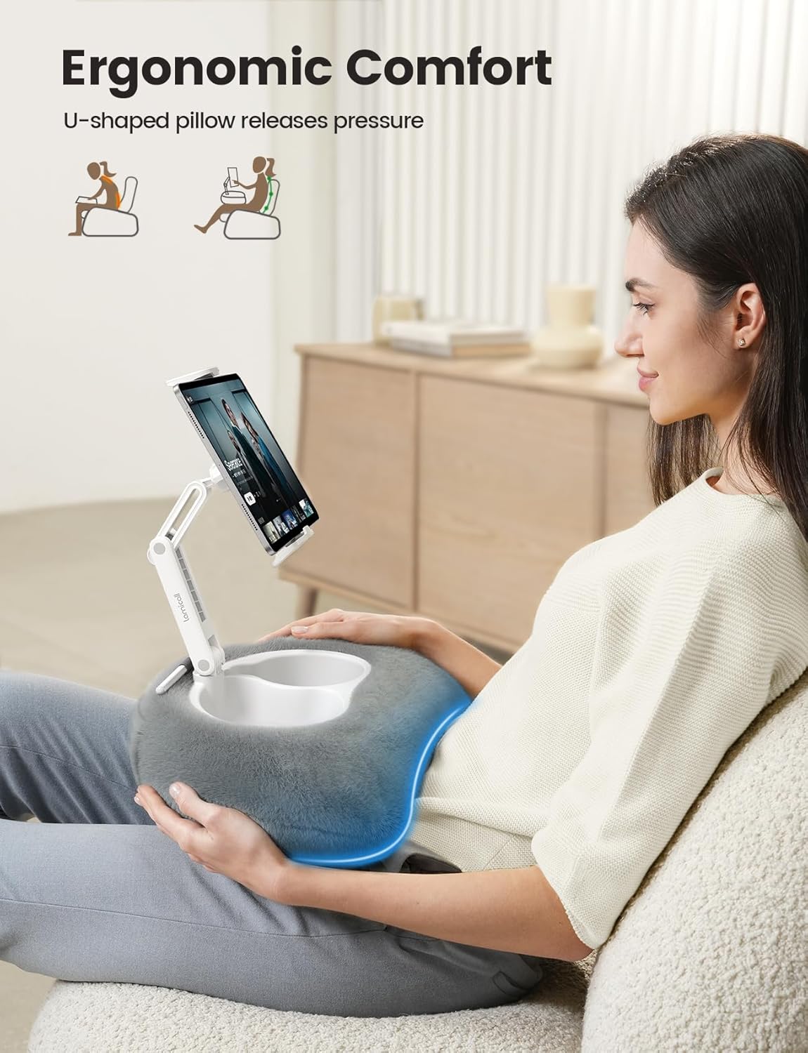 Lamicall Tablet Pillow Stand Holder - [360° Adjustable Arm][Soft & Washable] Kindle iPad Holder for Bed, Kindle Accessories for Reading, iPad Stand with Bowl for 4.7-13" Tablet, E-Reader, iPhone