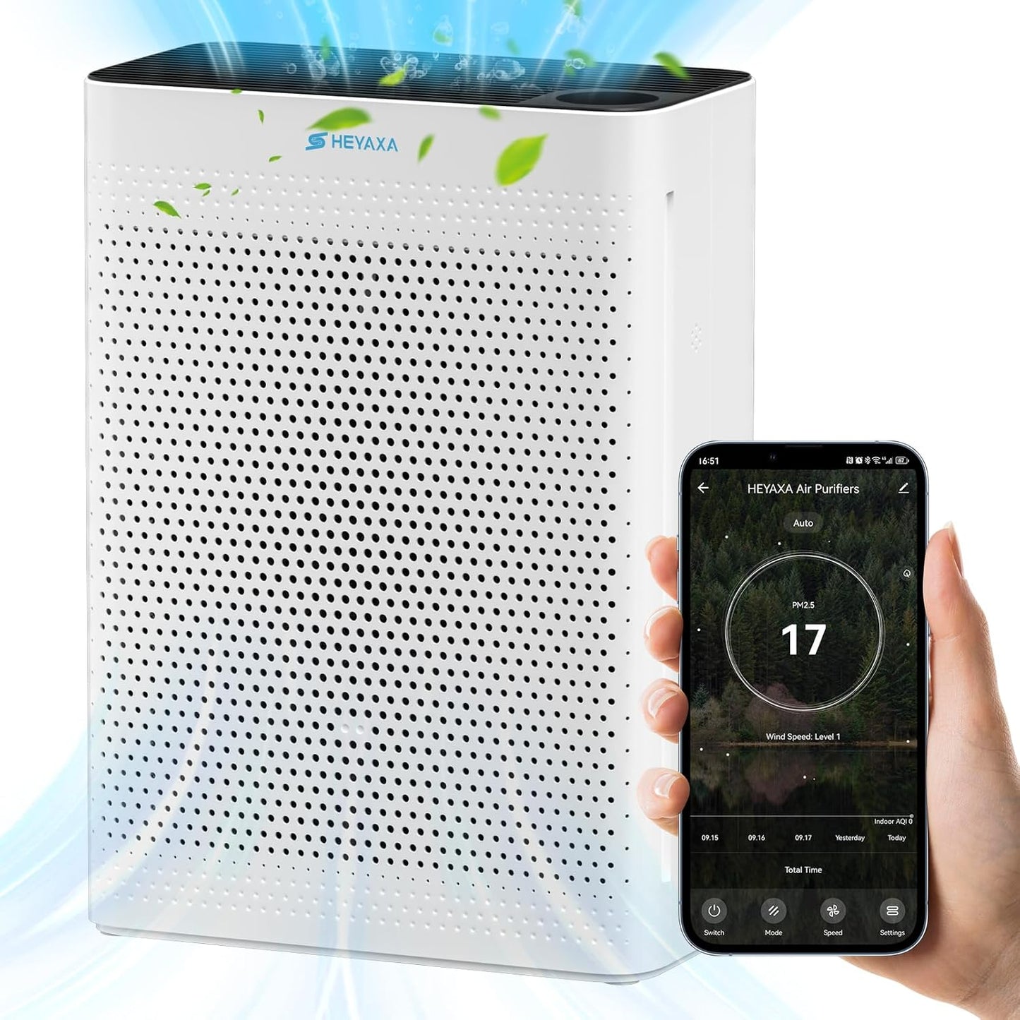 Air Purifiers for Home Large Room Up to 2000 Ft² with Air Quality Monitor, Filter Remind,21dB Sleep Mode, Wi-Fi and Timer, Washable Filters,Air Purifier for Pets/Dust/Smoke/Odor