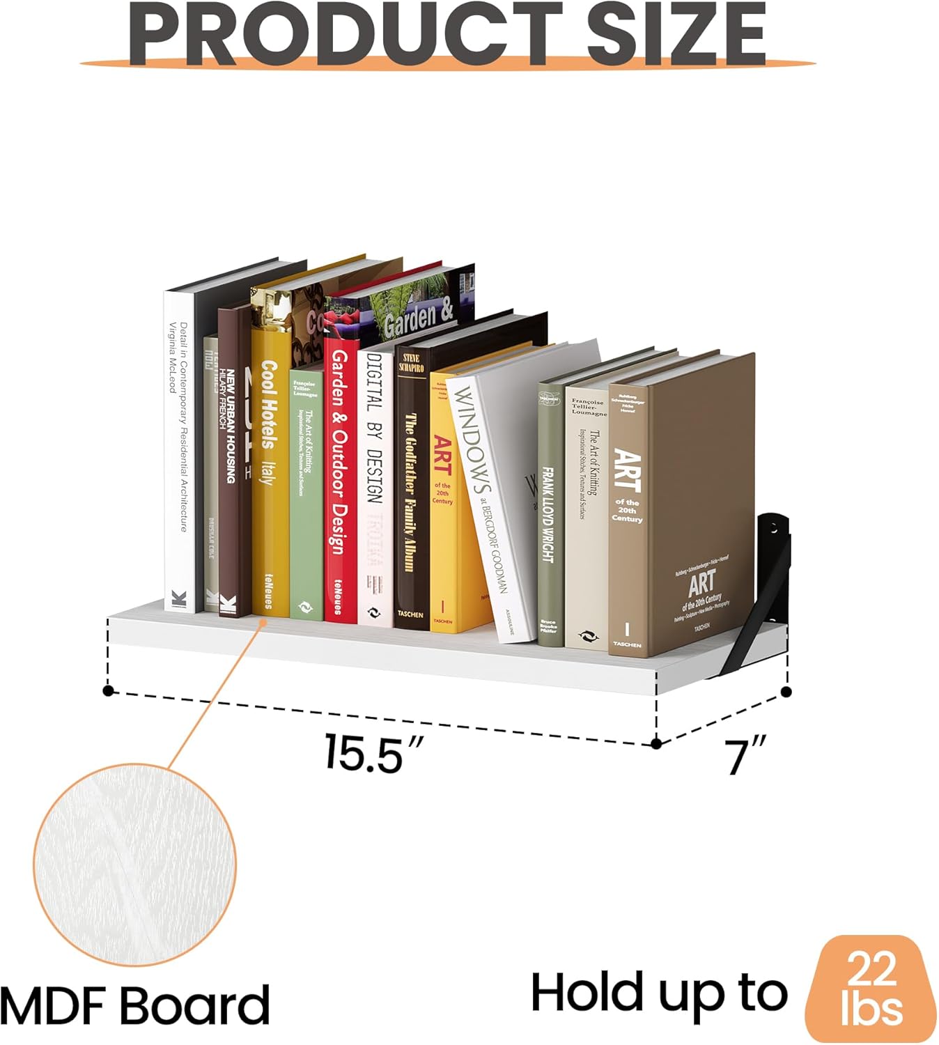 upsimples 15.7 Inches Floating Book Shelves for Wall, Wood Shelves for Living Room, Bathroom, Bedroom, Kitchen Storage and Decoration, White