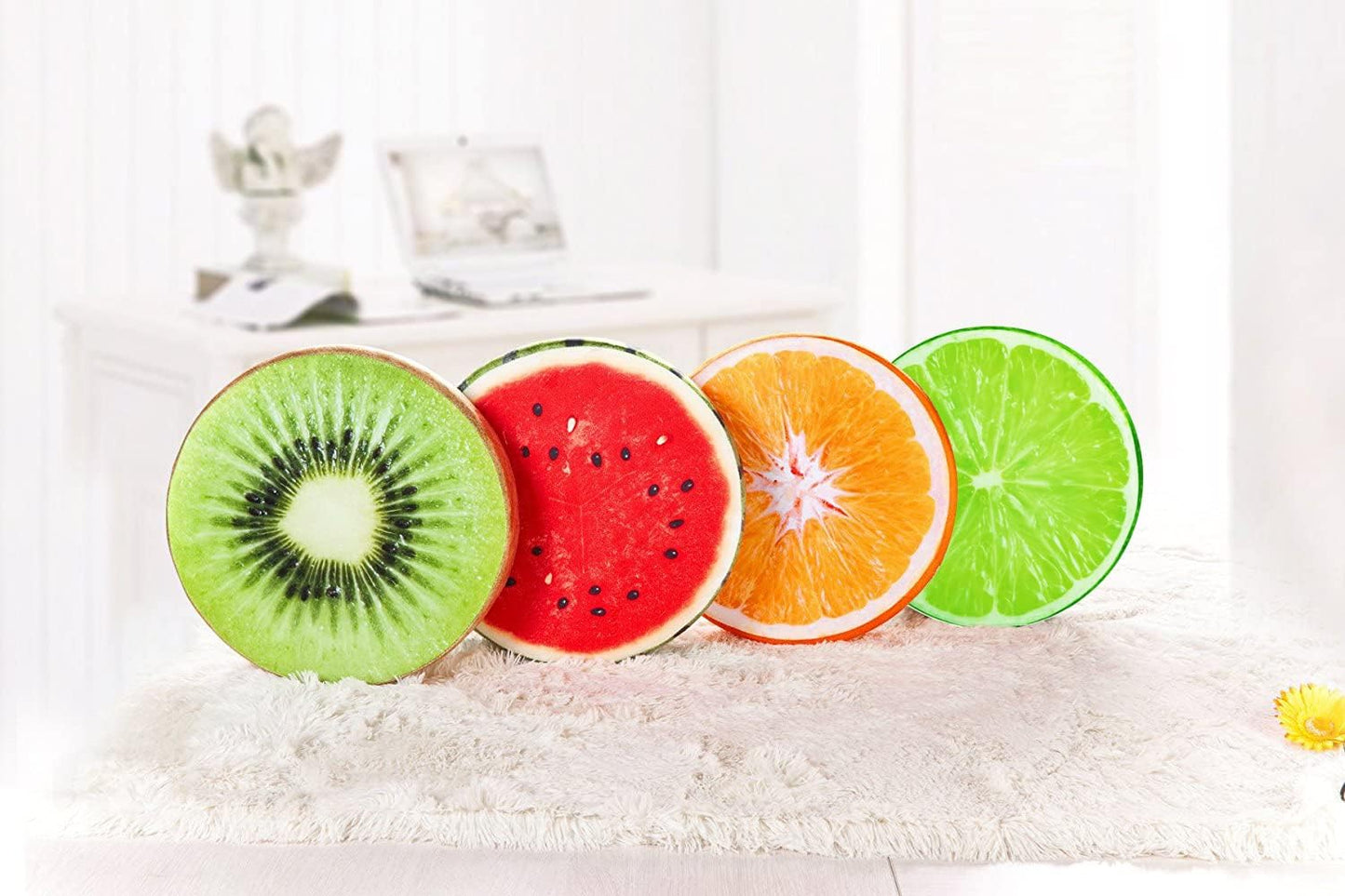 HYSEAS Round Throw Pillows 14 Inch Orange, 3D Print Decorative Plush Funny Fruit Stuffed Cushions Seat Pad for Couch, Chair, Floor, Sofa, 1 Pack