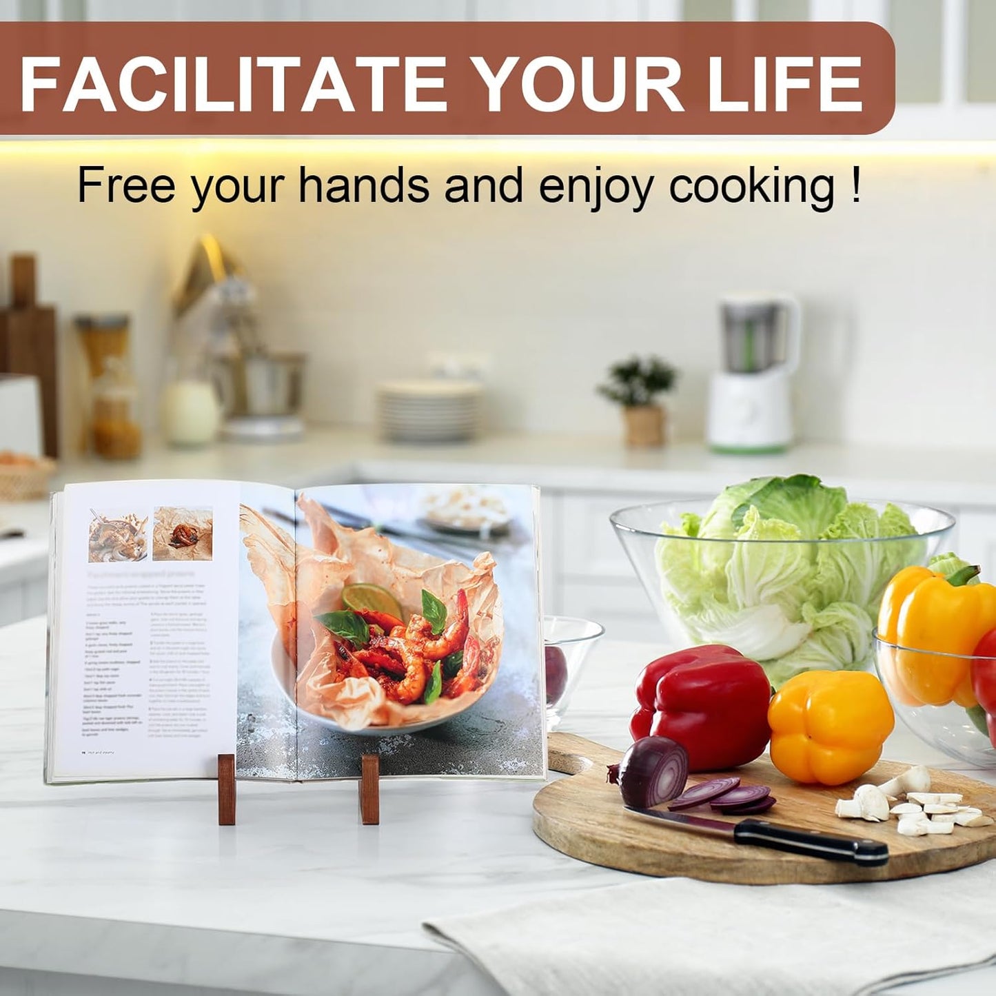 6 Pack Cookbook Stand for Kitchen 8.7 Inch Wooden Recipe Book Holder for Kitchen Counter Rustic Brown Multifunction Decorative Table Top Easels Stand for Display Cook Book Plate Picture Frame