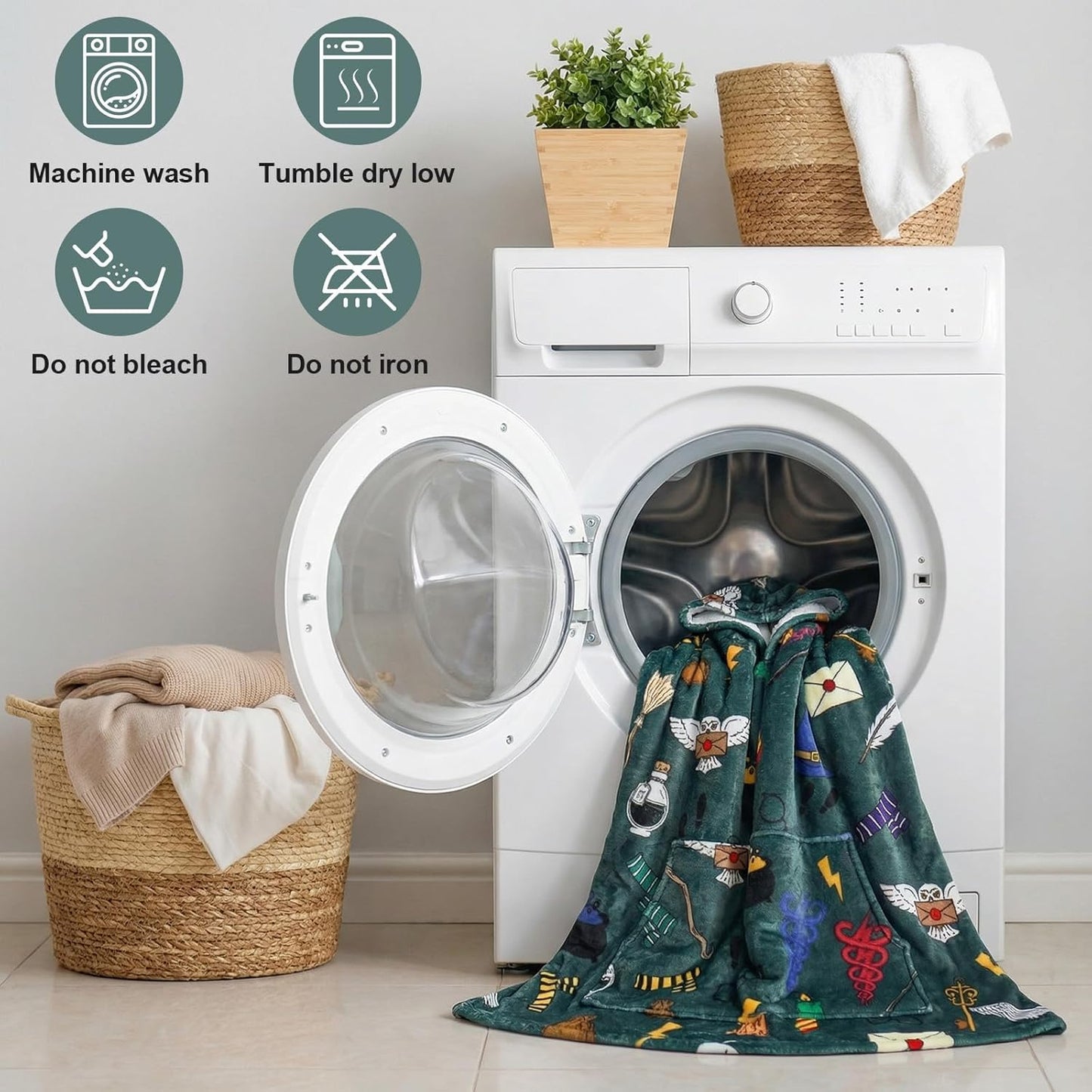 Magical Movie Theme Soft Warm Oversize Wearable Blanket Hoodies for Fans of Magical Movies and Novels, Featuring Owl, Lightning Bolt, and Eyeglass Frame Prints