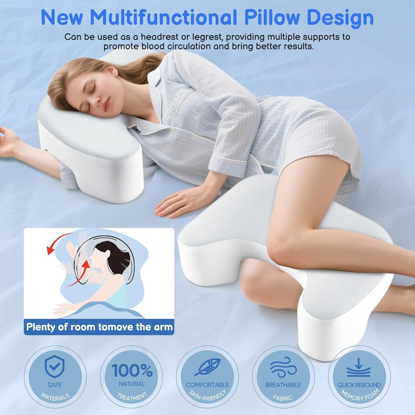 Side Sleeper Pillow with Arm Holes -arm Pillow Ergonomic for Cervical, Neck, Shoulder & Rotator Cuff Pain Relief - ldeal for Side Sleepers Grey
