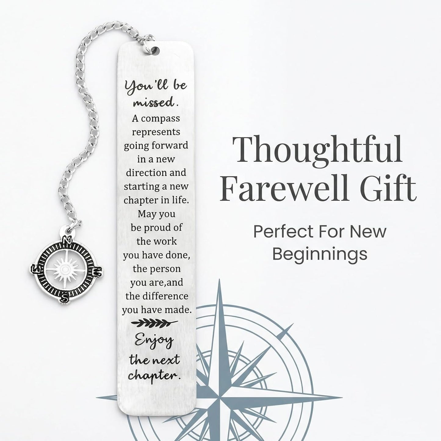 1 Piece Metal Bookmark, Inspirational Compass Design with Engraved Message, Ideal for Coworker Leaving Gifts and Retirement Gifts for Women, Men, Teachers (5.1x1 Inch, Silver)