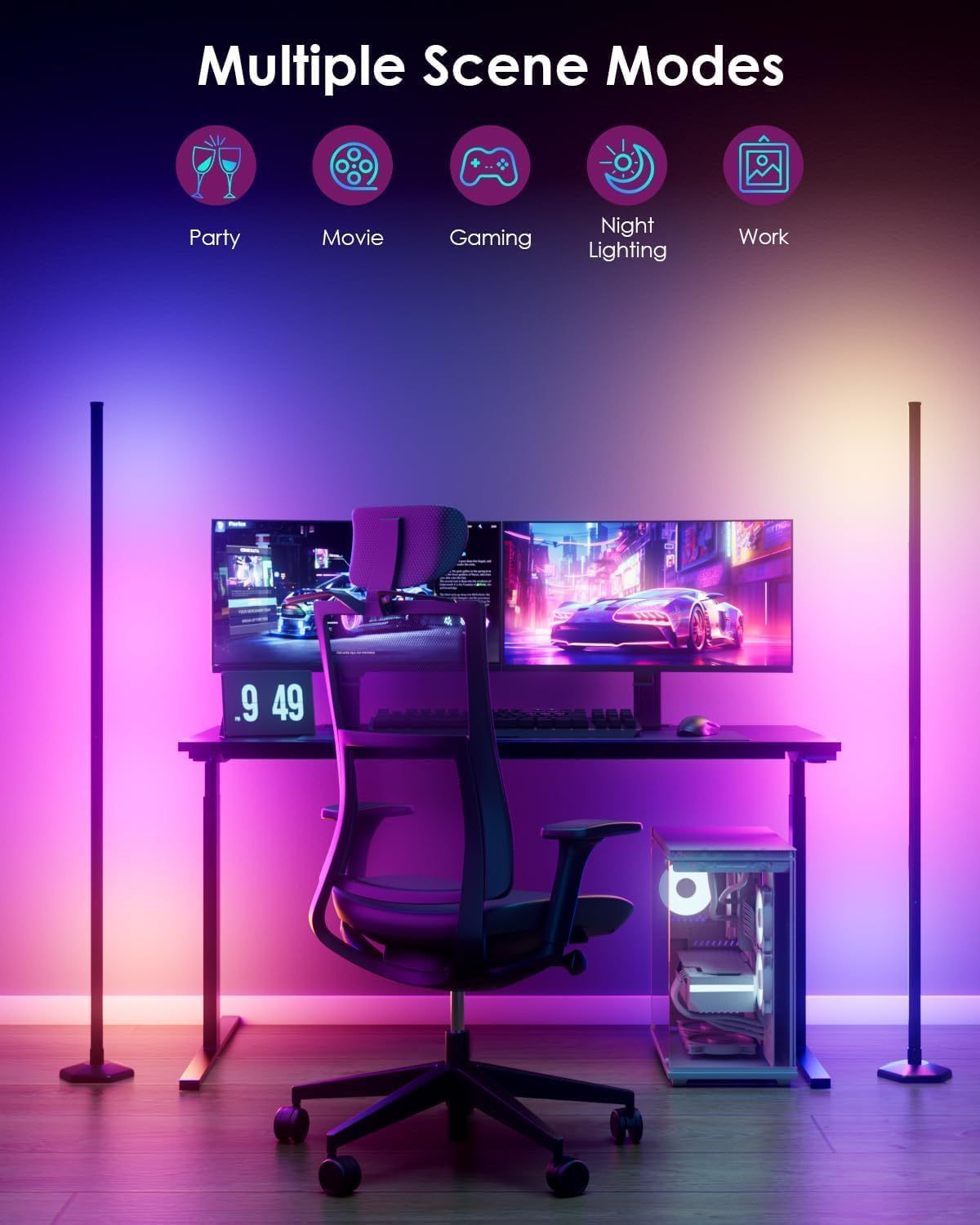 Corner Floor Lamp 2 Packs, Compatible with Alexa & Google Home, Smart RGB LED Corner Lamp with Music Sync 16M Colors 68+ Scene, APP and Remote Control, Ambient Lighting for Bedroom Living Gaming Room