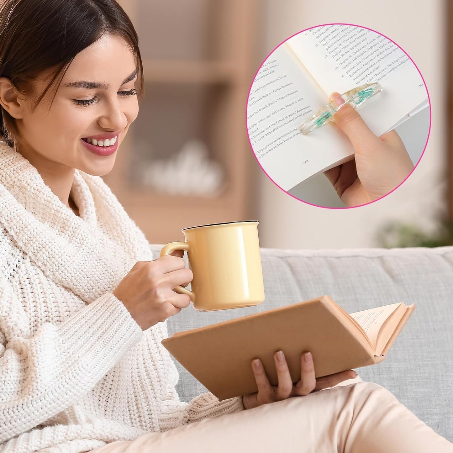 logohu 4 Pcs Thumb Book Page Holder, Dried Flower Resin Bookmark, Transparent Handmade Personalized Book Page Clip, One Handed Book Accessories for Reading Lovers Teachers Students