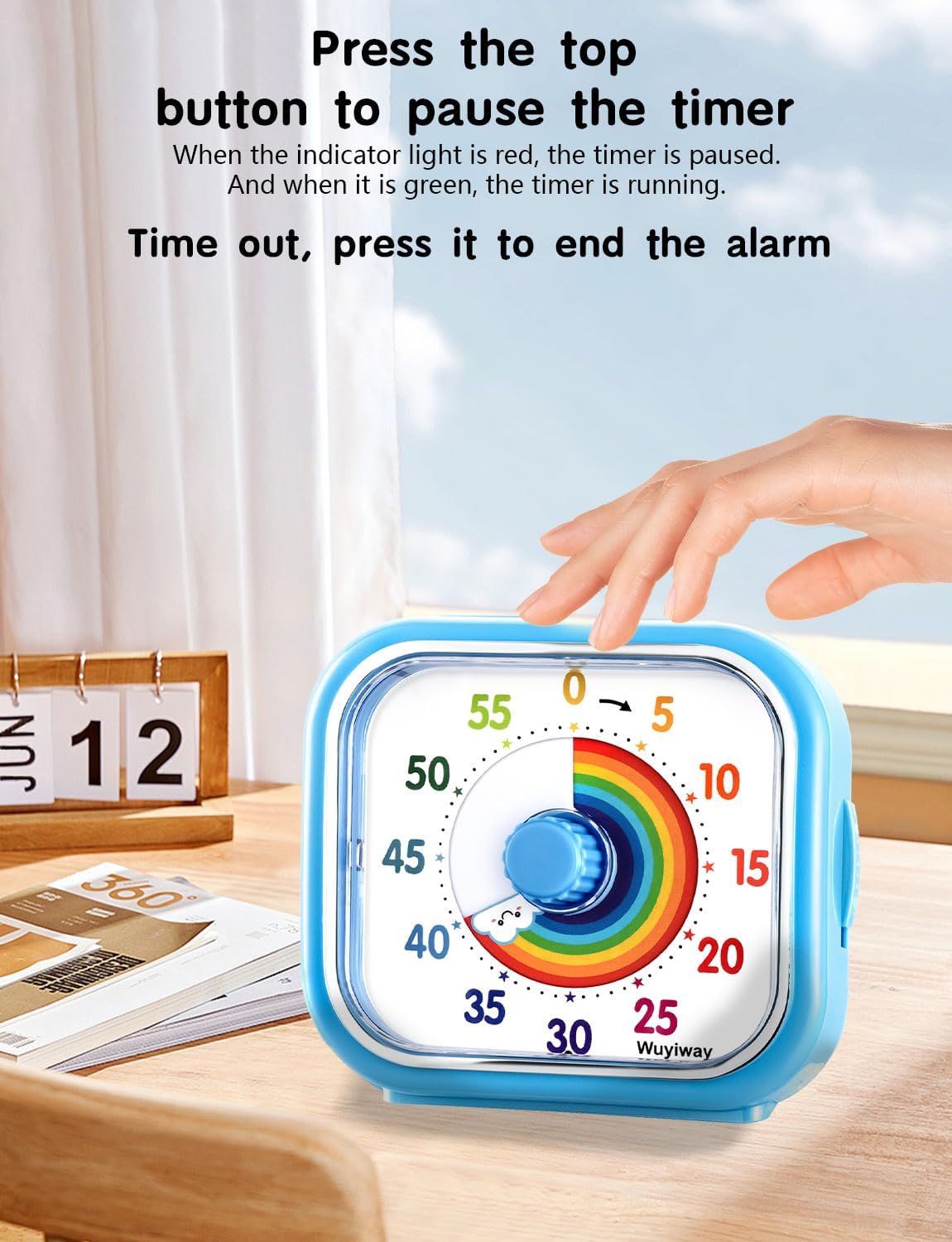 Visual Timer for Kids and Adults, Rainbow Disk 60 Minute Countdown Timer with Pause Function, Silent Time Management Tool, Analog Timer for Classroom, Home, Office (Blue Rainbow)