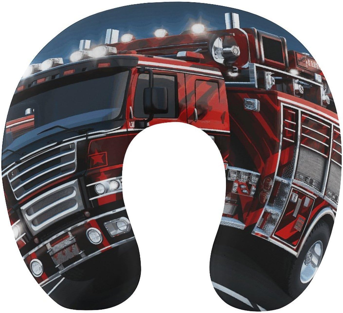 Red Fire and Rescue Truck Neck Pillow Memory Foam U Shaped Pillows Portable Pillows for Shoulder Travel Head Support Pillow with Concealed Zipper for Airplane Car Home Office