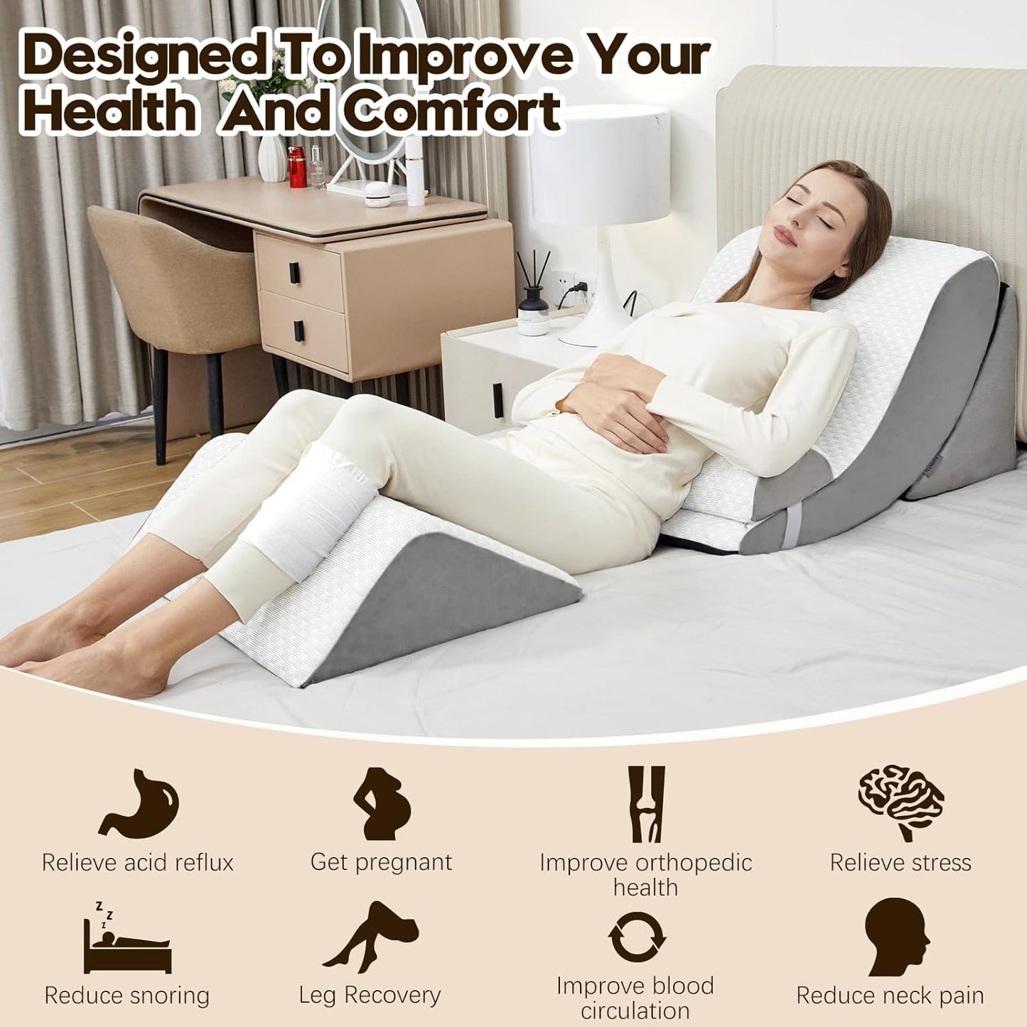 4pcs Wedge Pillow Set for After Surgery,Wedge Pillows for Back Pain Relief and Leg Pain,Wedge Pillow for Legs Swelling,Back Support, Post Surgery Recovery