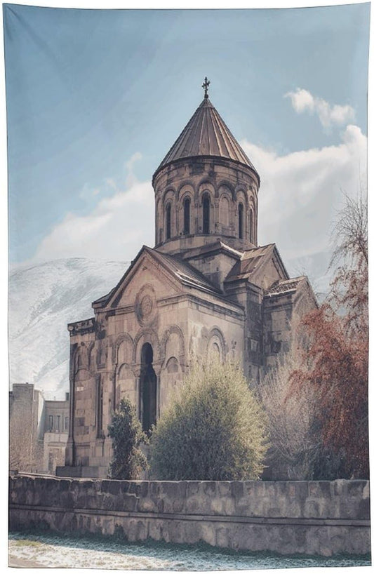 FodPand Armenian Church Tapestry Anti-fading Wall Tapestry with Installation Kit Backdrop Banner Multipurpose Aesthetic Tapestries Boho Wall Art Hanging Decorative Blanket 60"x90"