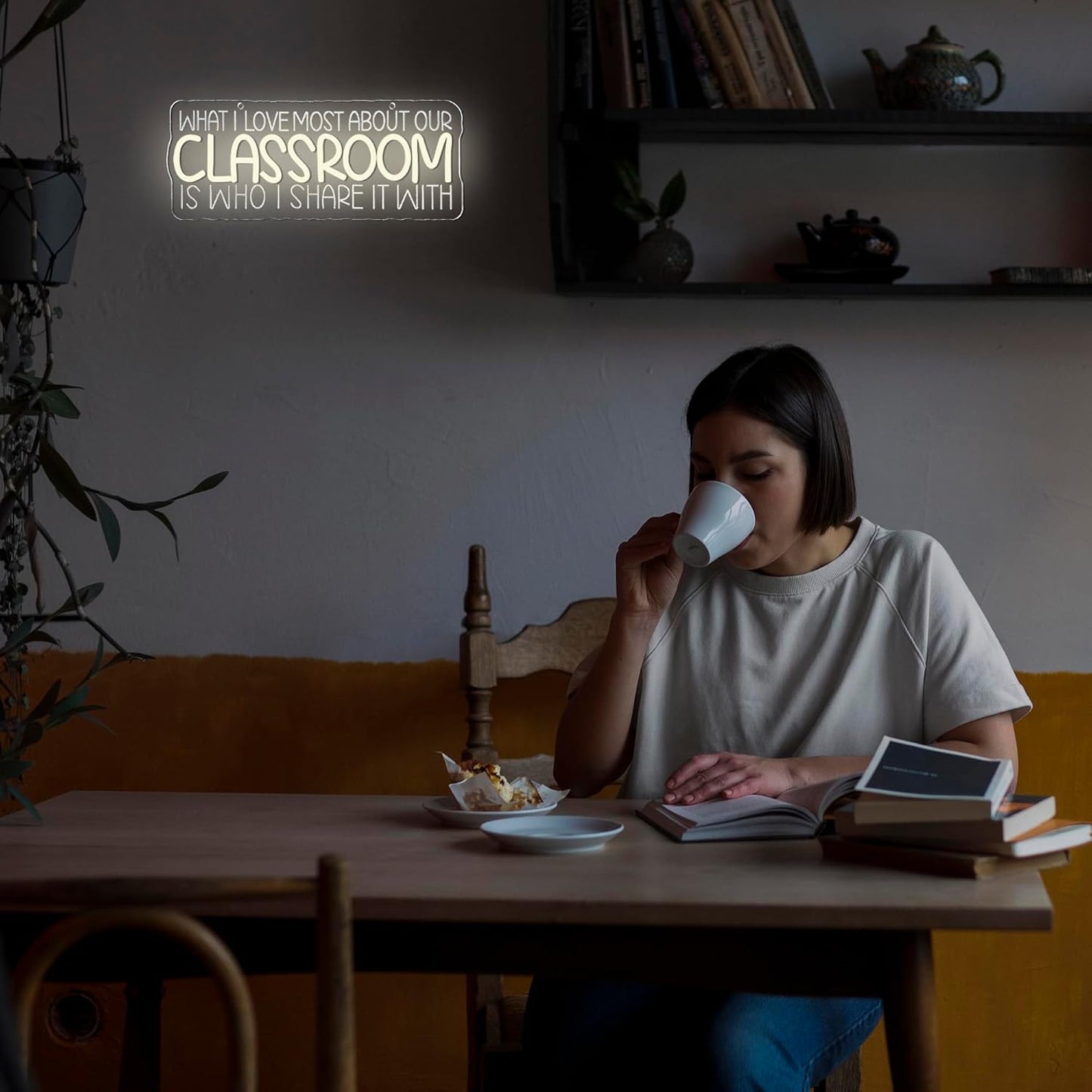 LED Neon Sign for Classroom Wall Decor, What I Love Most About This Classroom, Dimmable Uplifting Light Up Classroom Letter LED Light Up Sign for Reading Corner Welcome Sign(15.7 * 6.3in)