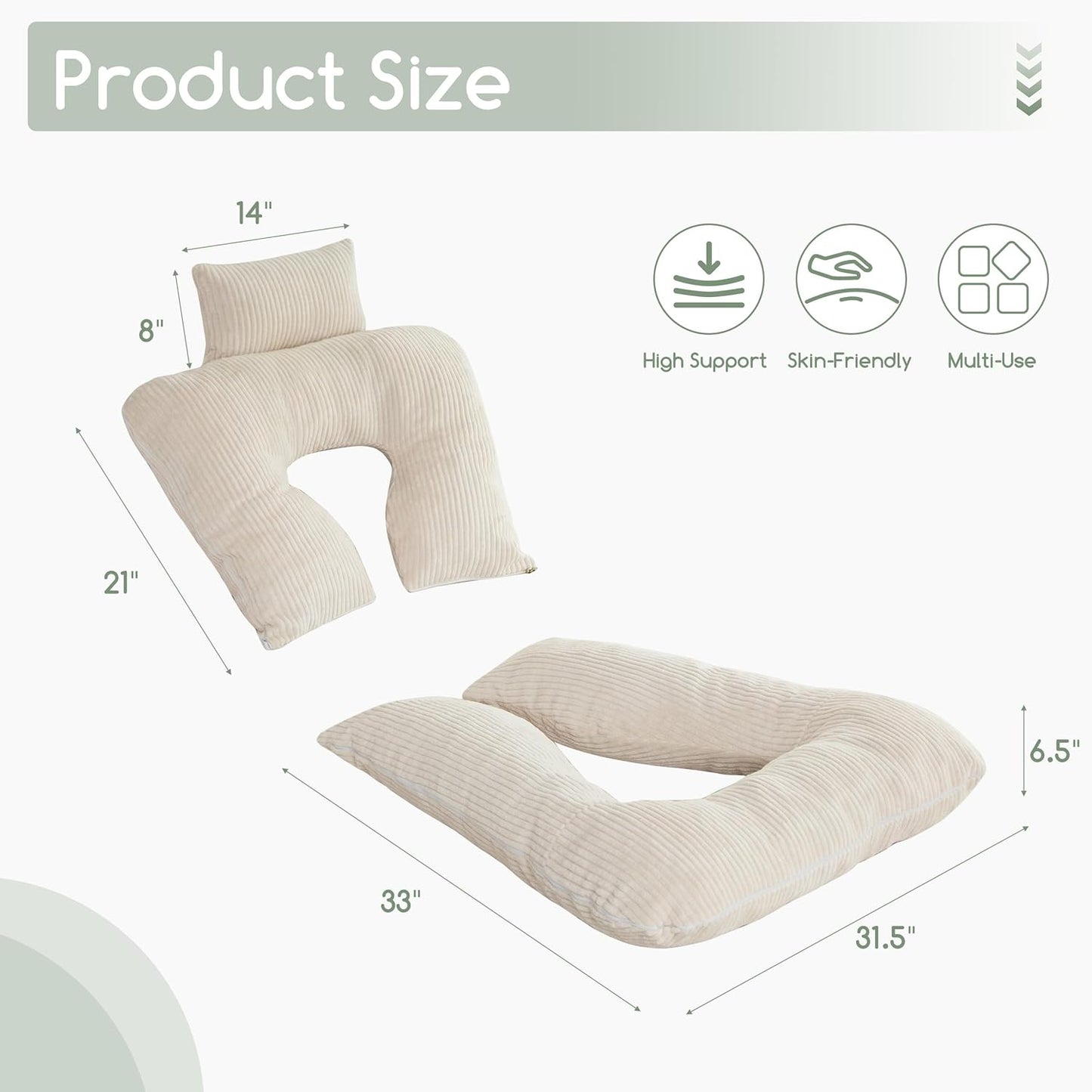 HIGOGOGO Reading Pillow, Back Pillow for Sitting in Bed and Couch, Gaming Pillow for Adults, Sit Up Support for Bed, Beige
