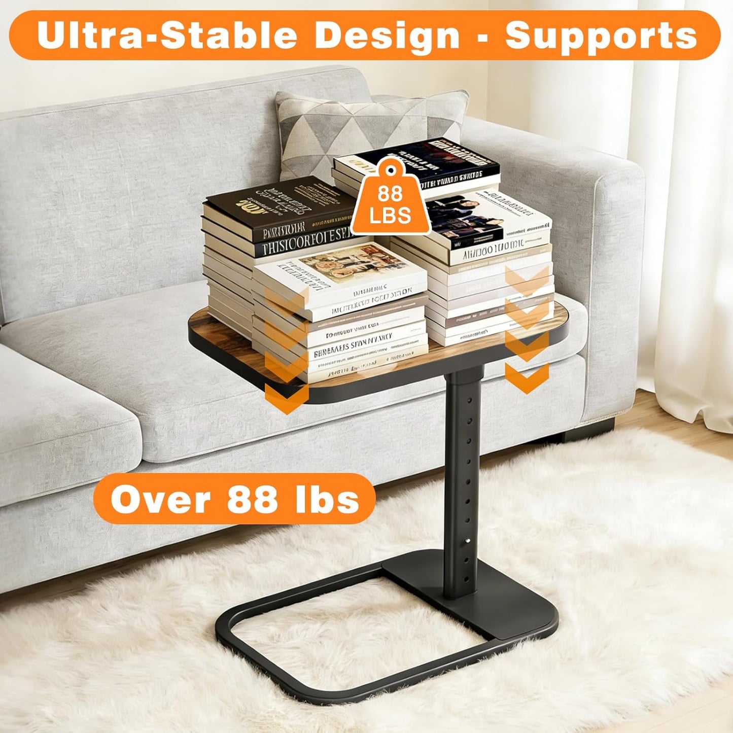 TV Tray Table, C Shaped End Side Table, Adjustable Height & Flip-Top & Rounded Metal Corners for Couch, Sofa, Bed, Chair, Living Room, Dinner or Laptop, Small Spaces