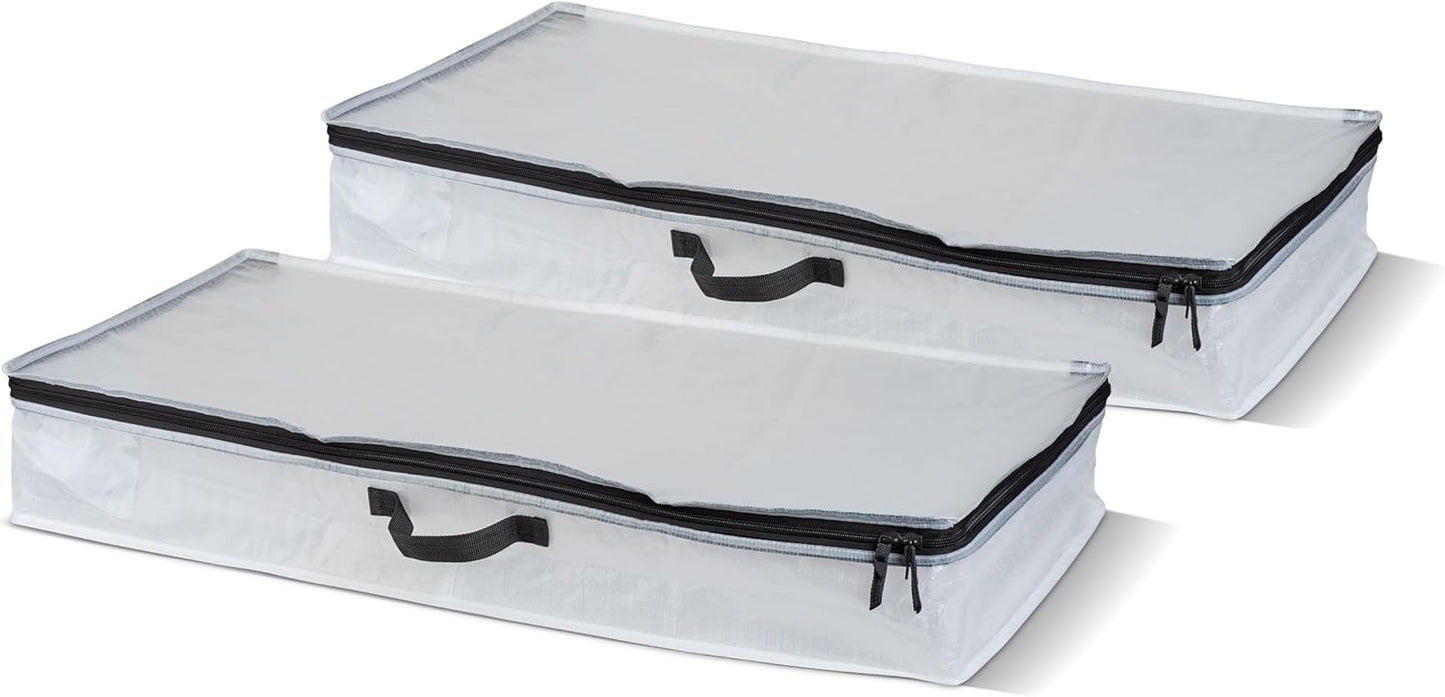 CleverMade Under Bed Storage Bag - 46L - Pack of 2 - Transparent - Collapsible Storage for Shoes and Clothes Easy Use - Heavy Duty Utility Bag Home