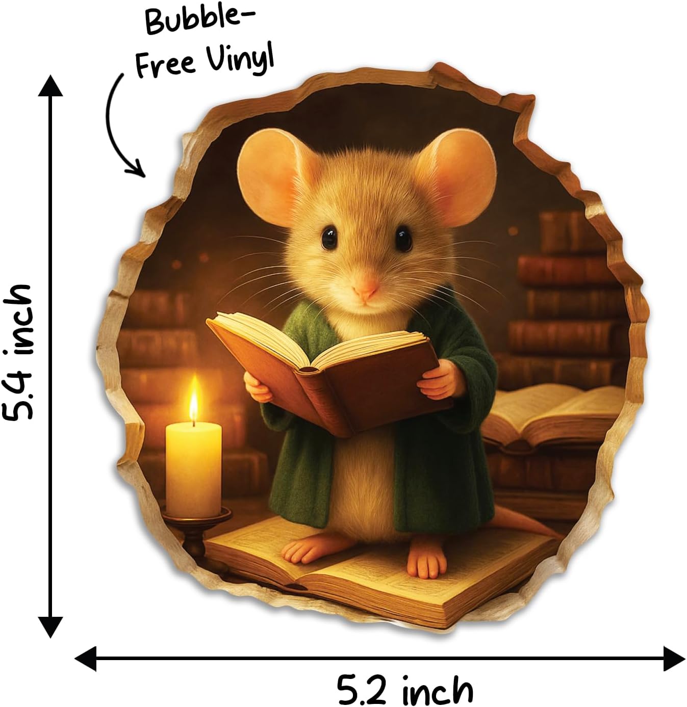 GRITKULTURE Removable Mouse Reading Book in Mouse Hole Decal Sticker 5.1inch 2 Pack. Mouse Hole in The Wall Sticker with 3D Effect. Wall Decoration, Funny Gift, Potty Training, Prank (#3)