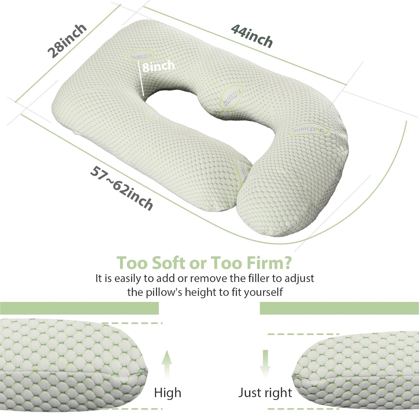 BATTOP Pregnancy Pillows for Sleeping- Full Body Maternity Pillow with Cooling Breathable Cover, U-Shaped Pregnancy Pillow for Side Sleepers - Support for Back,Hips,Legs,Belly (Mint Green)