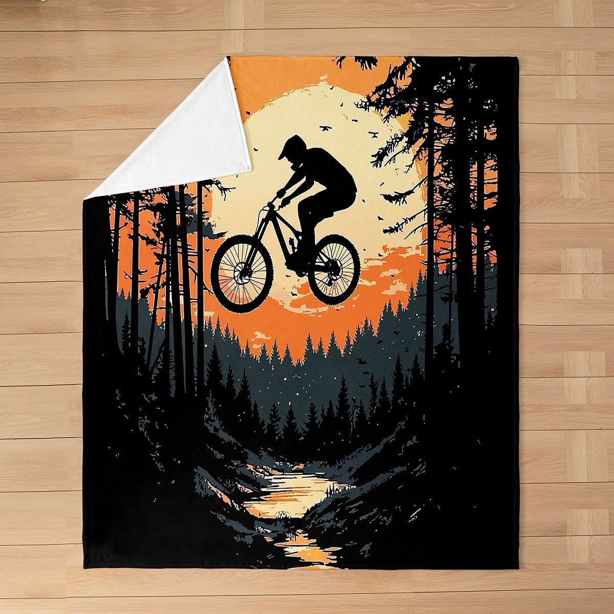 Castle Fairy Bicycle Rider Throw Blanket Boys Girls,Boys Mountain Bike Fuzzy Blanket All Seasons Bedding Set,Cool Style Sports Theme Plush Blanket Warm,Twin (60 x 80 Inches)