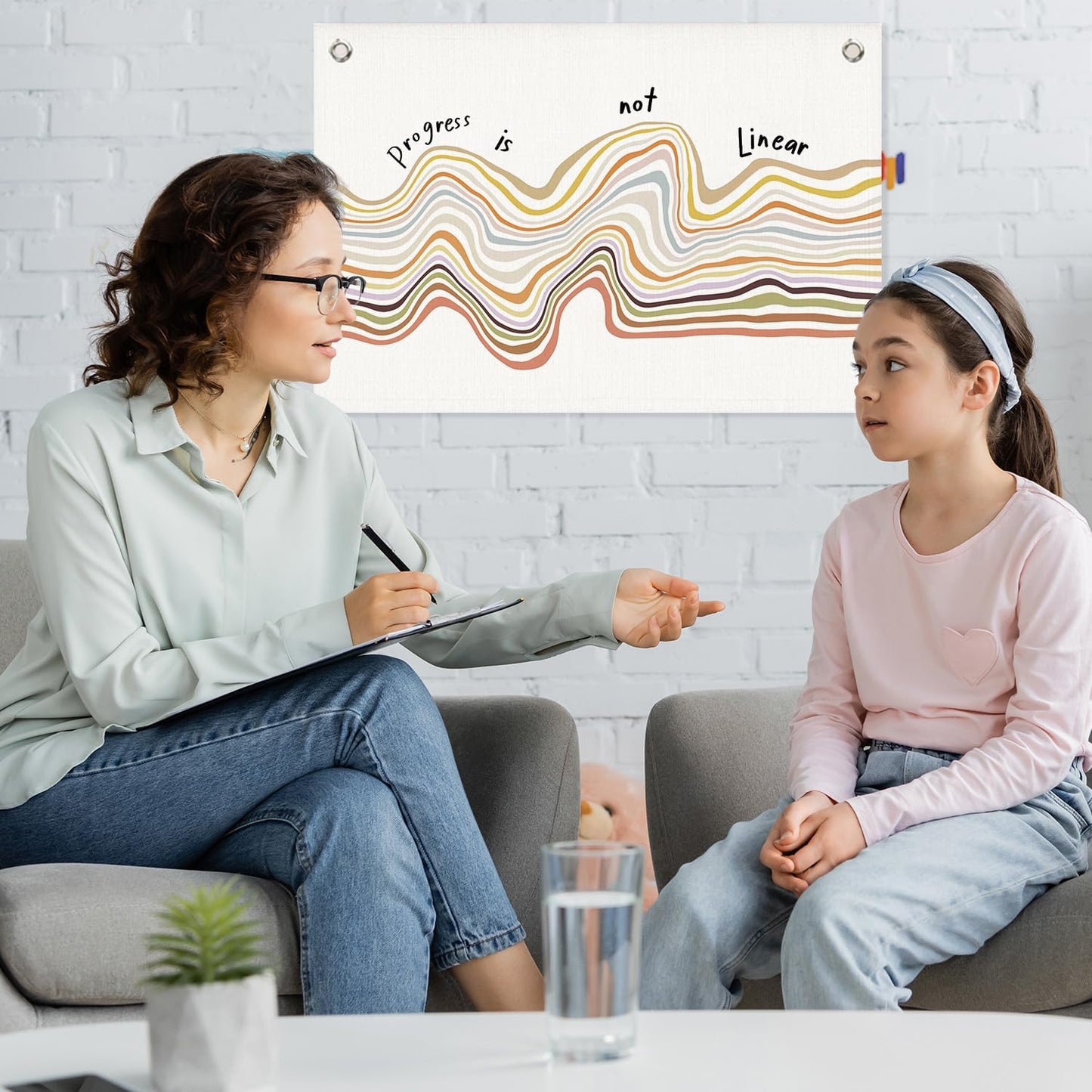 Progress Is Not Linear Mental Health Wall Canvas Banner, Inspirational Mental Health Hanging Banner Flag Wall Art Decor for Therapy School Counselor Office Calming Corner, 20x30 Inch