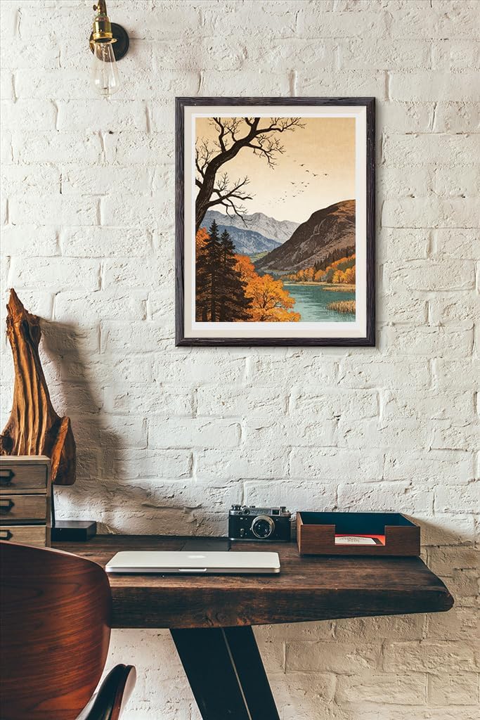 heshengzaixian Autumn Mountain Lake Landscape Prints, Vintage Japanese Woodblock Style Wall Art Poster, Nature Forest Scene Decor Canvas Artwork for Home Office, Nature Lover Gift,8x10 In Unframed