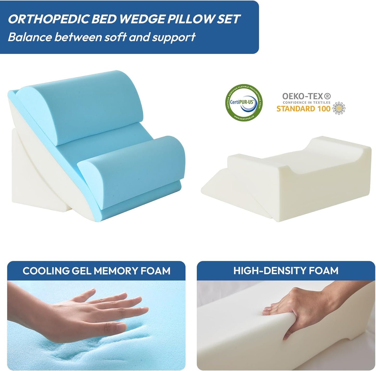 6PCS Wedge Pillow Set for After Surgery, Bed Wedge Pillow Post Surgery, Bed Pillows for Sitting Up, Sleeping, Acid Relux, Memory Foam Back Pillow, Beds Wedges & Body Positioners, White/Grey