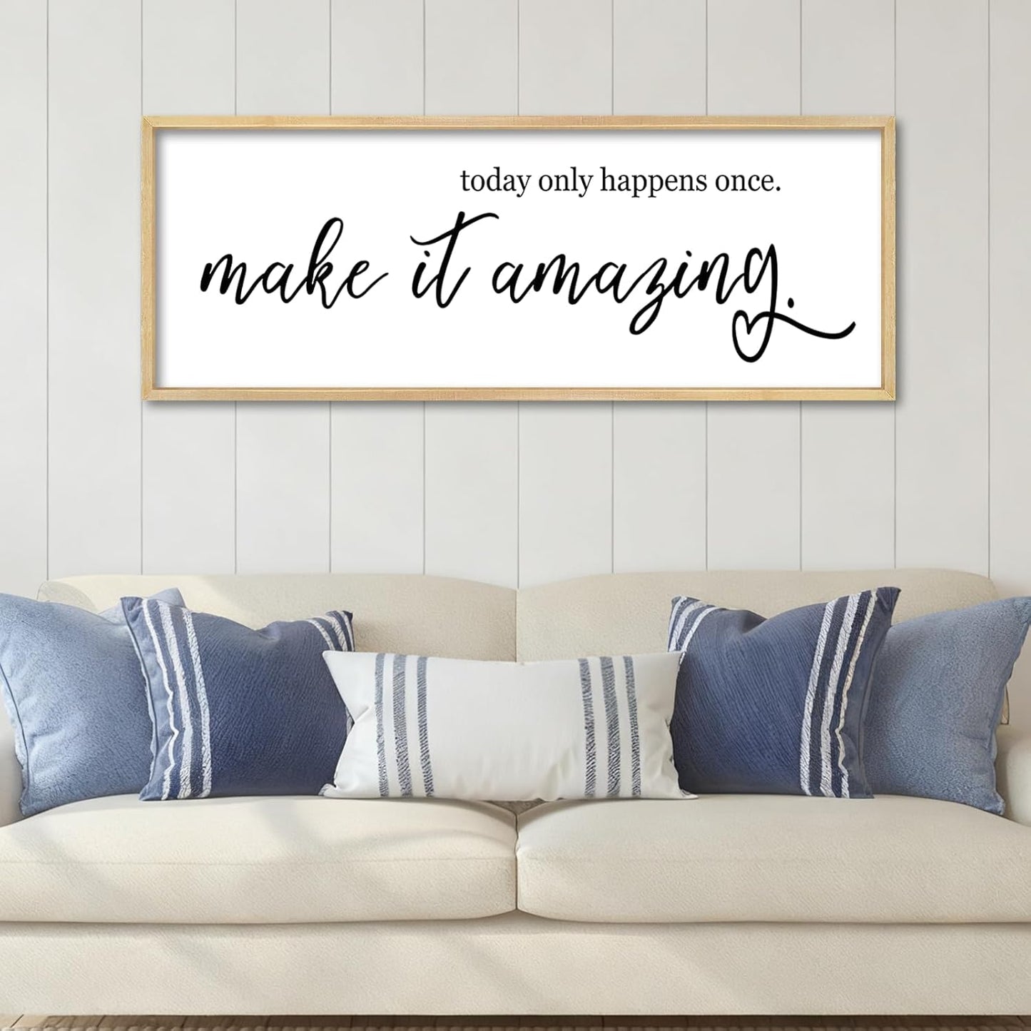 YWJKWLGS Inspirational Quotes Wall Decor Today Only Happens Once Make It Amazing Signs Wall Art 32x12 Inch Large Motivational plaque for Home office kitchen Bedroom Wood Framed Hanging (Wood)