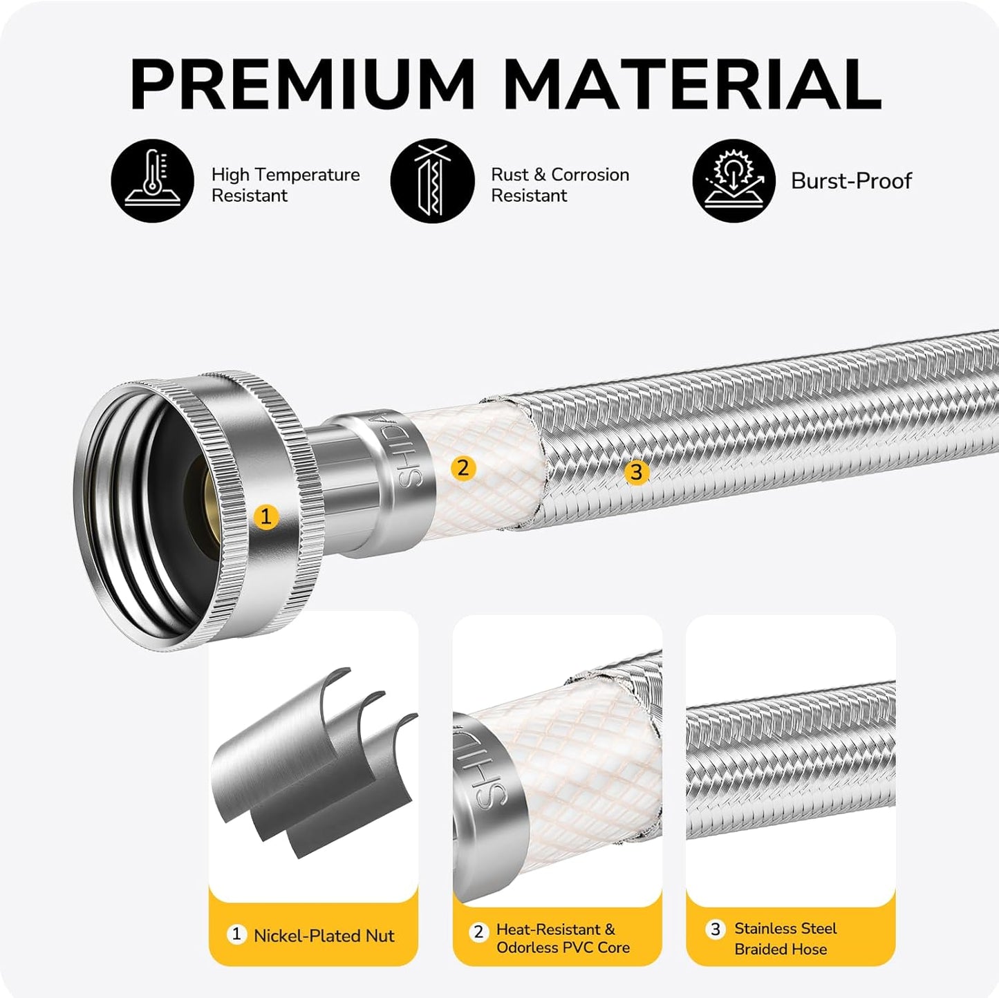 20" Faucet Supply Line, 3/8 inch Comp x 1/2 inch FIP Faucet Connector, Braided Stainless Steel Faucet Hose for Bathroom Sink and Kitchen, Leak-Resistant cUPC Certified Water Supply Line, 2 Pack