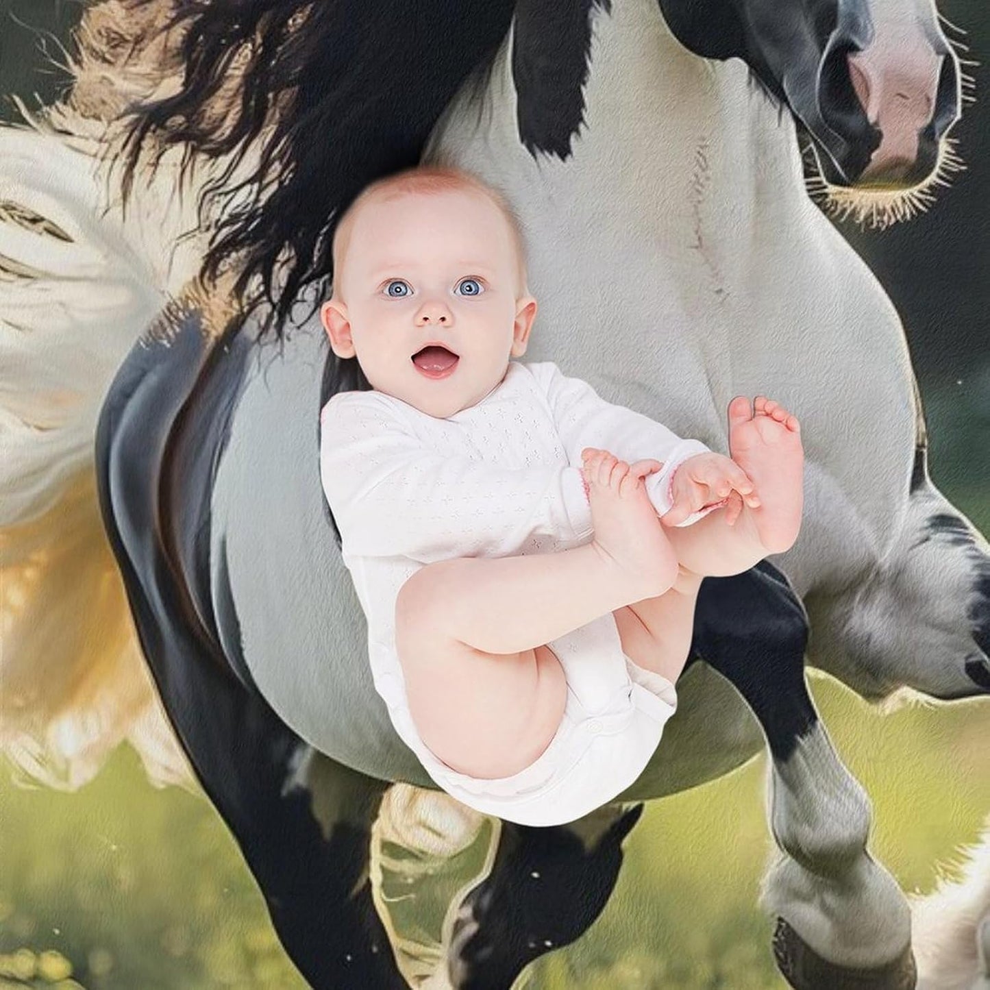 Black and White Horses Throw Blanket for Couch Bed Plush Cozy Fuzzy Flannel Blanket for All Season 70"x80"