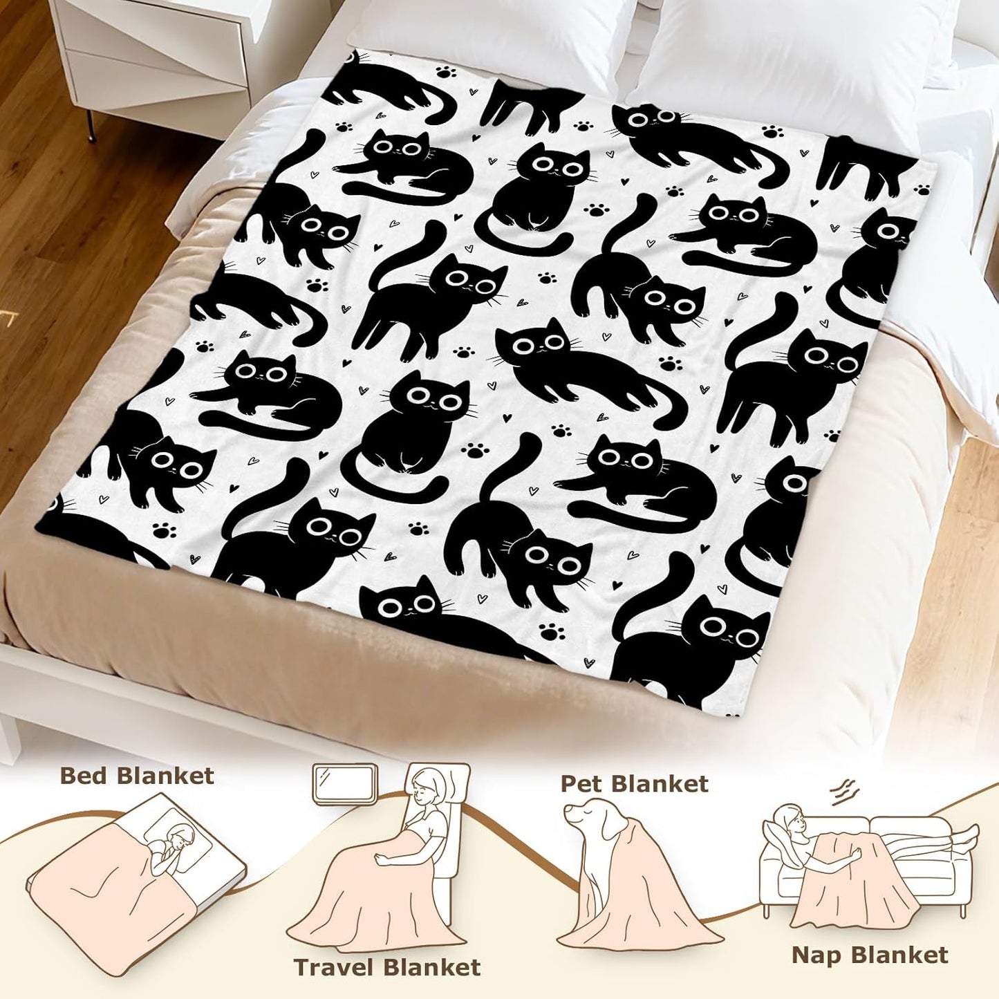 Aimego Black Cats Gifts Blanket for Cat Lovers Cute Pet Cats Throw Blanket for Girls Women Lucky Animal for Boys Men Friend Sofa Bed Chair Living Room(50x60 Inch)