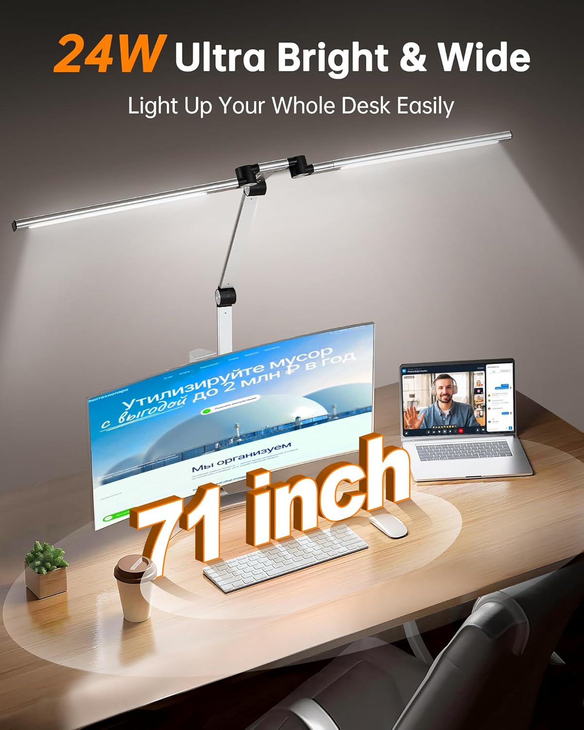Led Desk Lamp with Clamp, Eye-Care Architect Desk Lamp for Home Office with Remote, 24W Ultra Bright Double Head Aluminum Computer Monitor Light for Reading Study Drafting, 25 Lighiting Modes