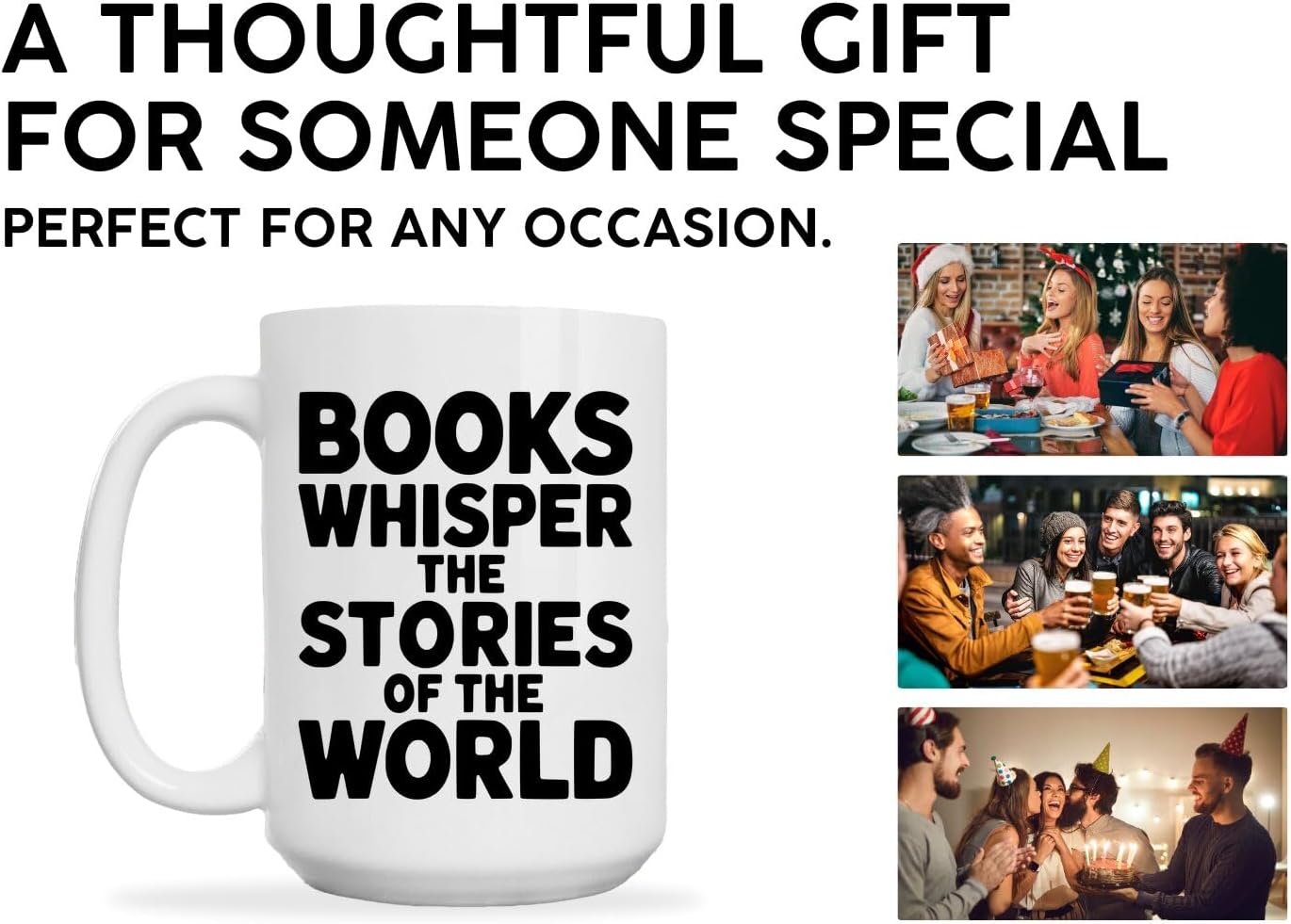 Reader Coffee Mug 15oz White -Books whisper - Gift for Reader Book Lover Funny Reading Readers Writers Women Bookish Club