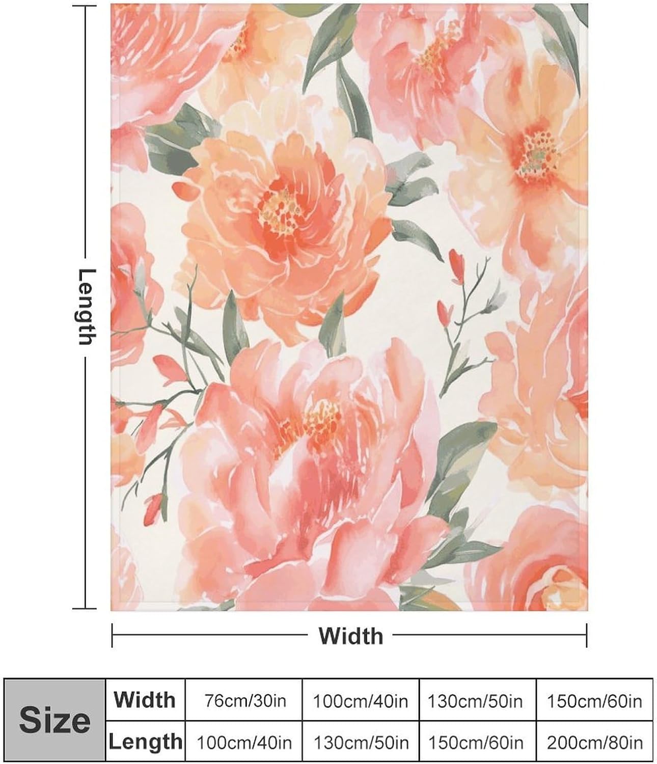 Peach Peony Blanket Super Soft Lightweight Throw Blanket Cute Cozy Warm Bed Blanket Decorative Fuzzy Blanket All-Season Home Decor Gift for Sofa Couch Living Room 40"*50" （100 * 130cm）