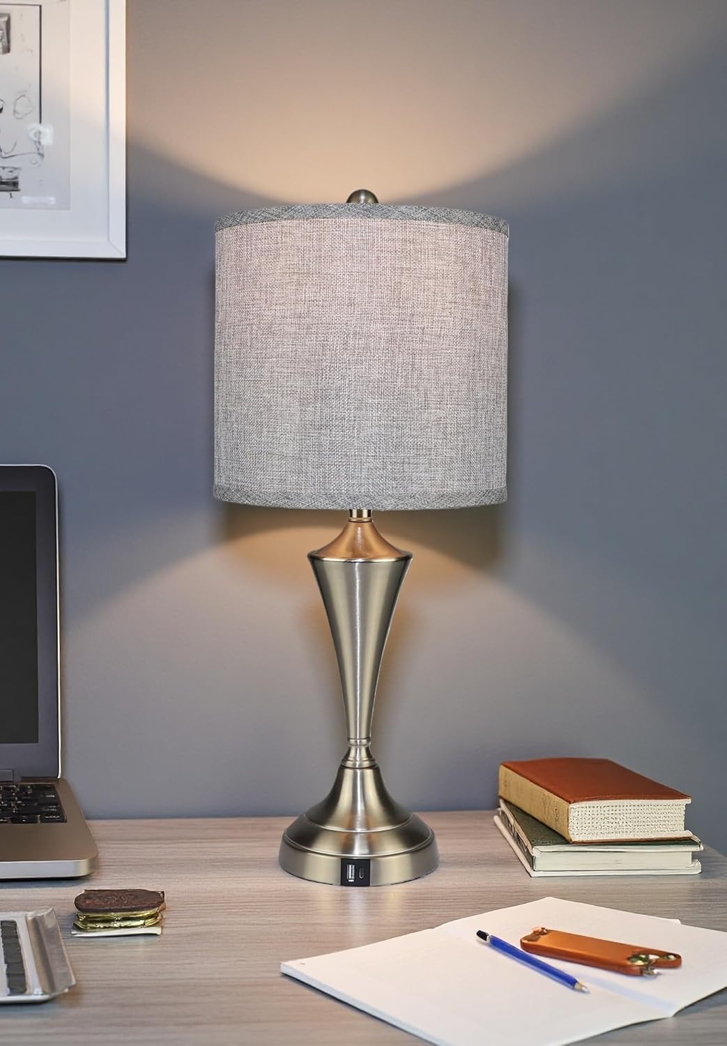 Set of 2 Metal Table lamp with Brushed Nickel Finish